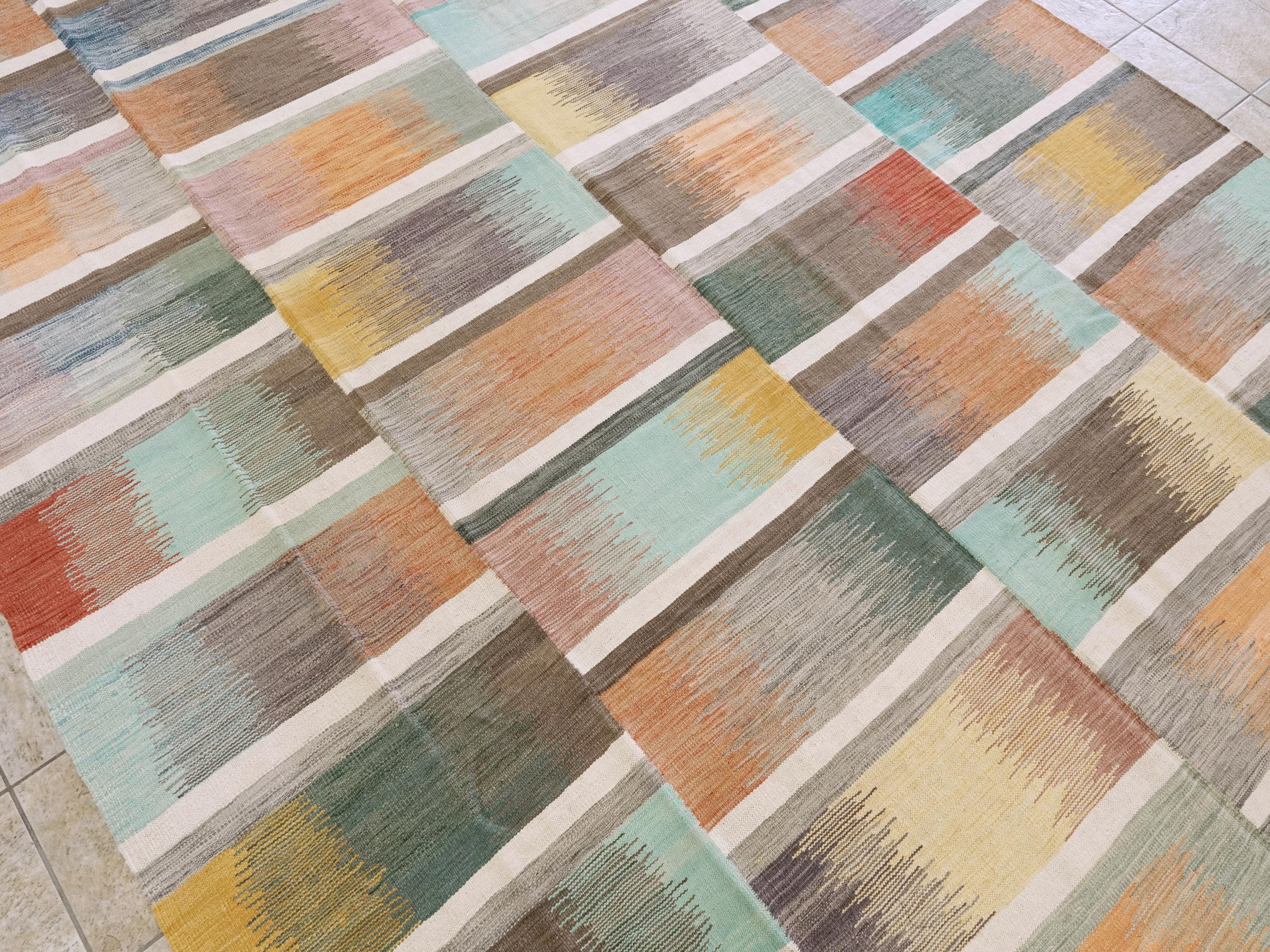 9x12 Ft Colorful Killim Rug - Flat Weave Area Rug