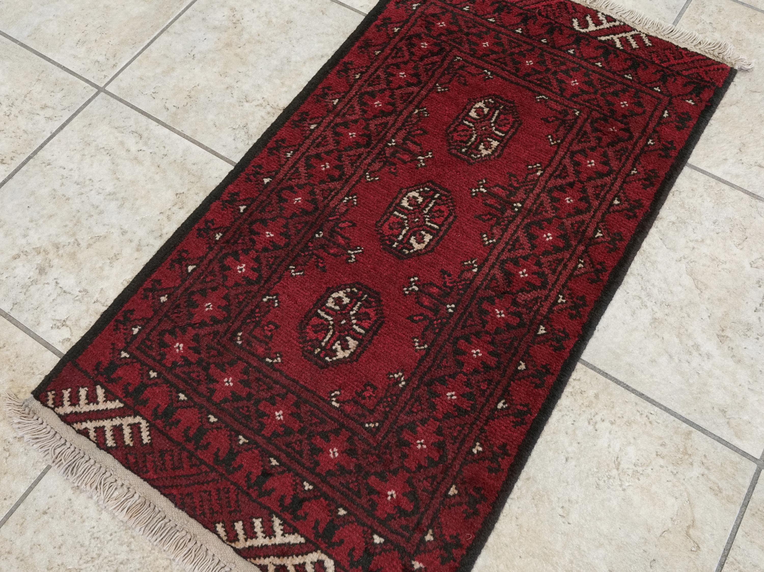 2x3 Ft Red Ersari Rug - Hand Knotted Afghan Wool Rug