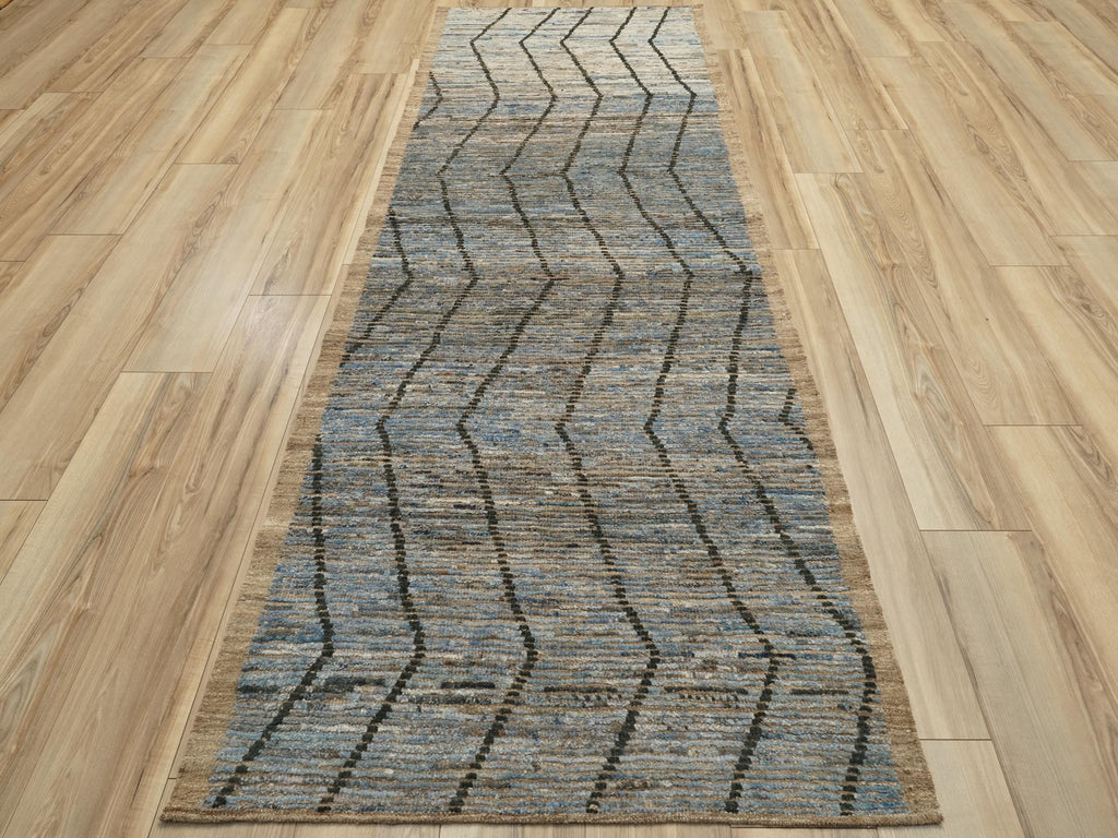 10 Ft Blue Moroccan Runner Rug - Afghan Handmade Wool Rug