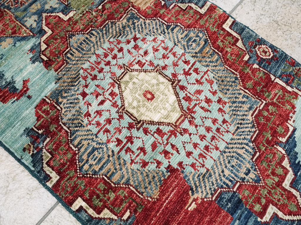 2x5 Ft Blue Mamluk Rug - Hand Knotted Wool Hallway Runner