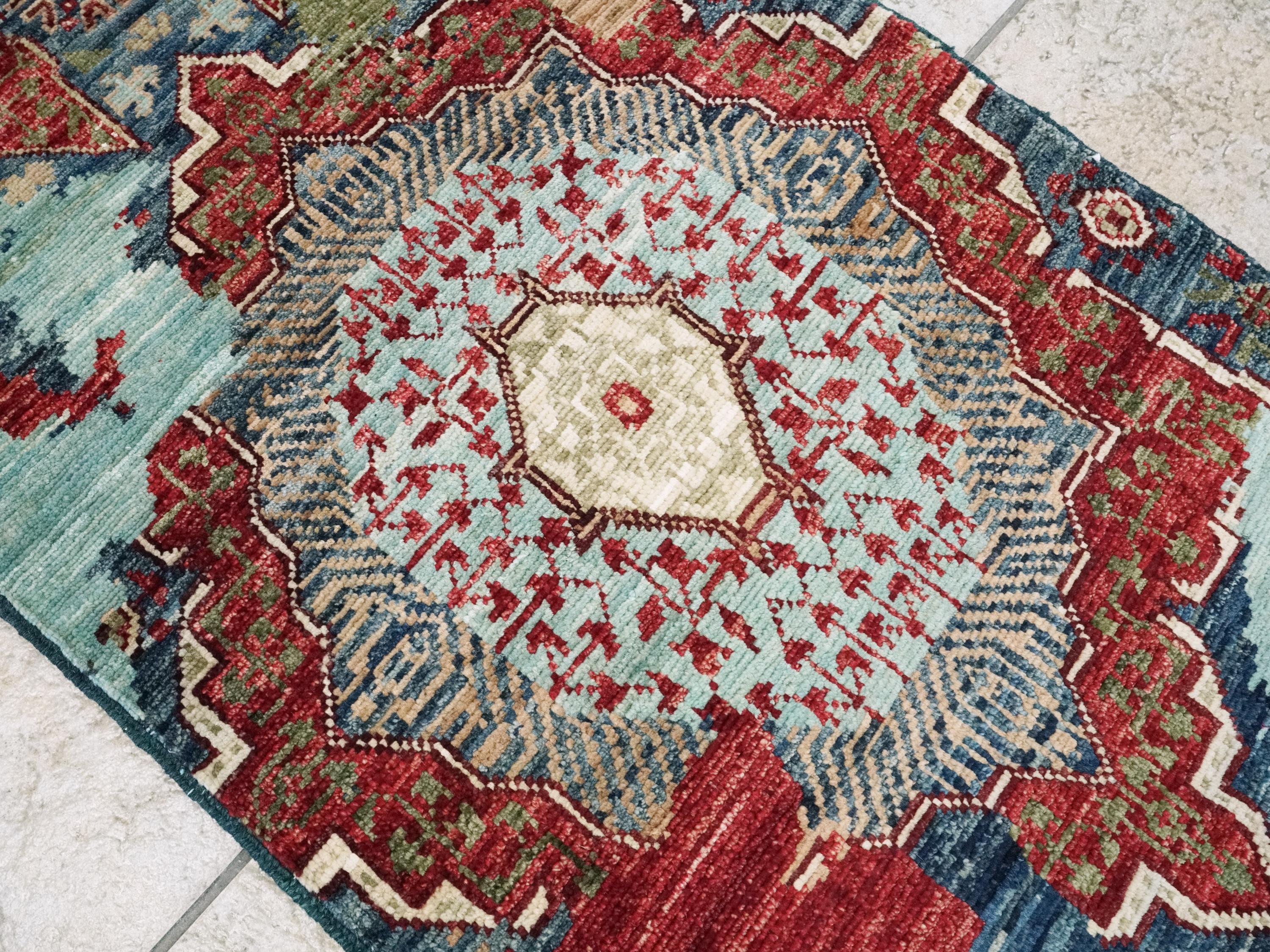2x5 Ft Blue Mamluk Rug - Hand Knotted Wool Hallway Runner