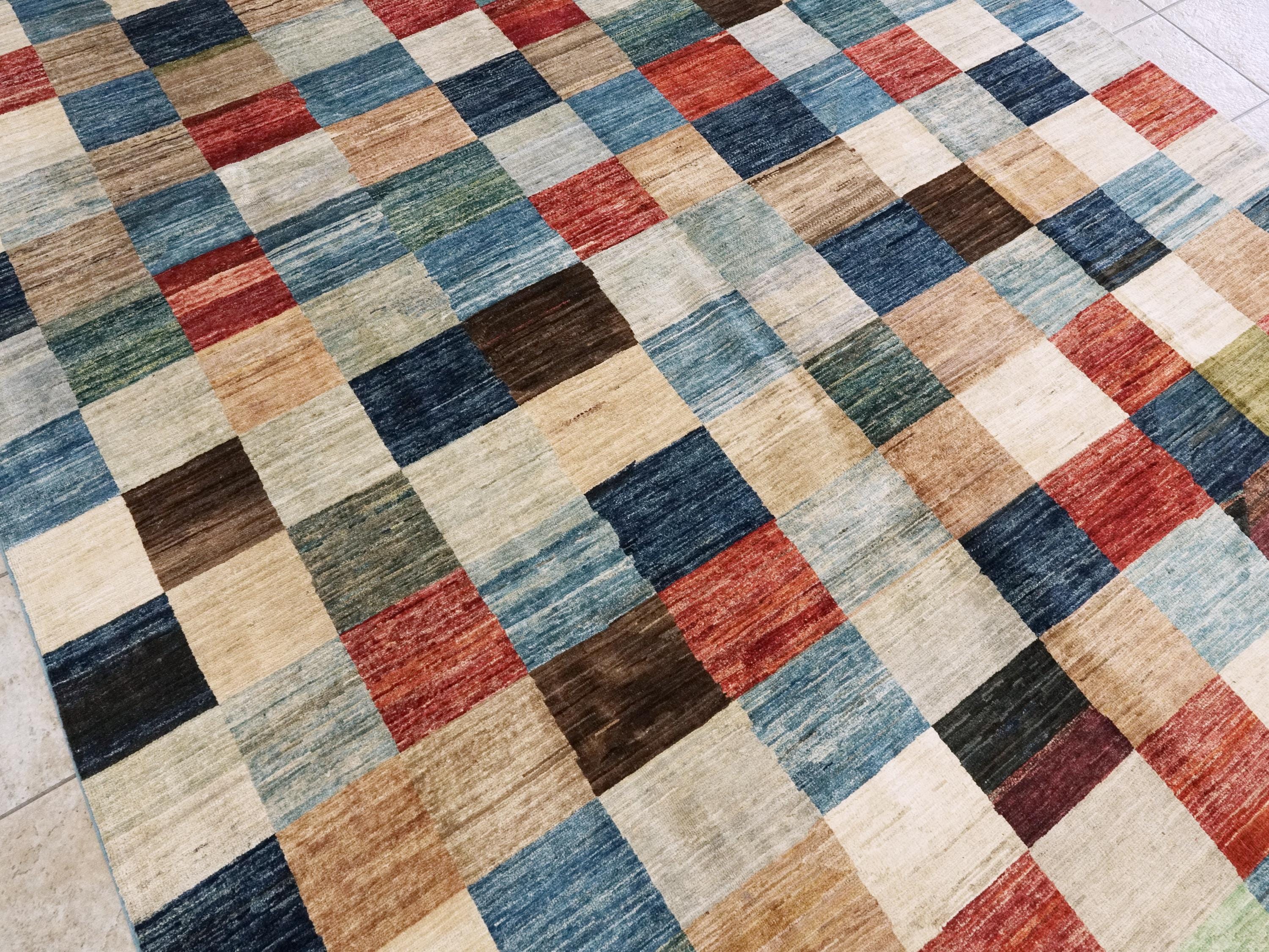 8x10 Ft Hand Knotted Colorful Gabbeh Rug - Geometric Design
