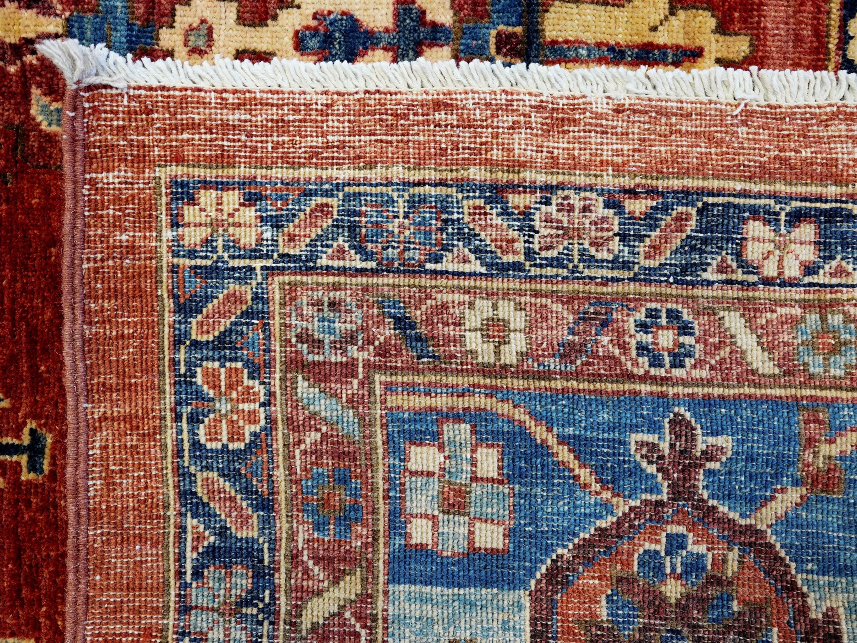9x12 Ft Red & Blue Serapi Rug - Hand Knotted Antique Rug - Persian Design