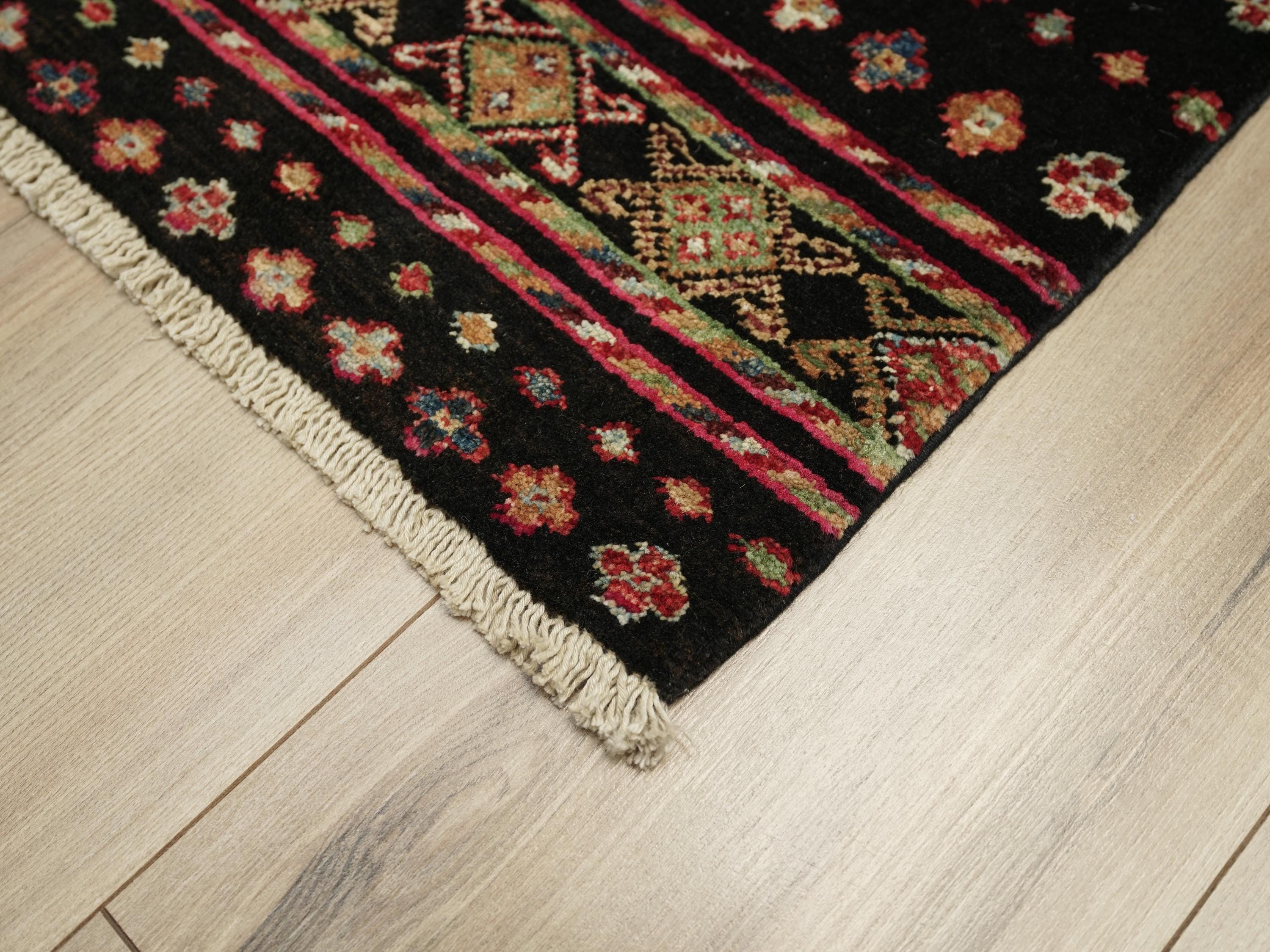 2x3 Ft Black Khorjin Rug - Afghan Handmade Area Rug