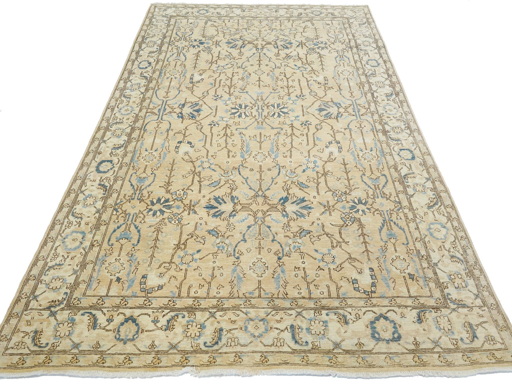 6x9 Ft Hand Knotted Bidjar Rug - Beige & Blue Persian Antique