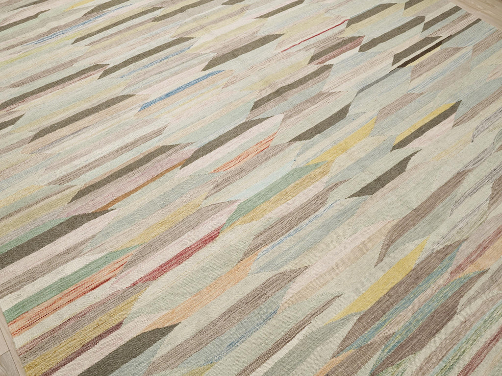 8x10 Ft Green Kilim Rug - Flat Weave Area Rug