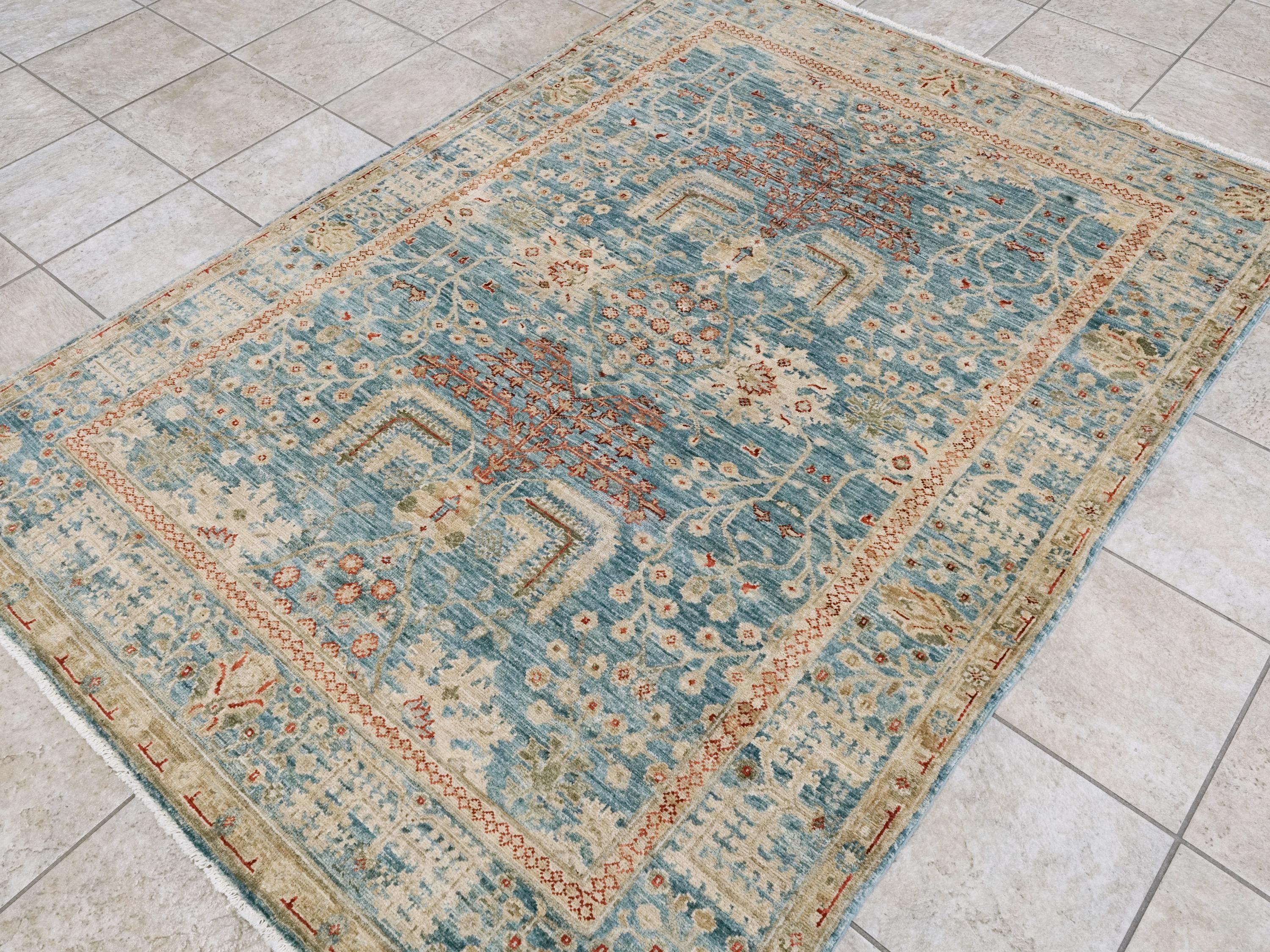 5x7 Ft Blue Serapi Rug - Hand Knotted Oriental Rug - Persian Design
