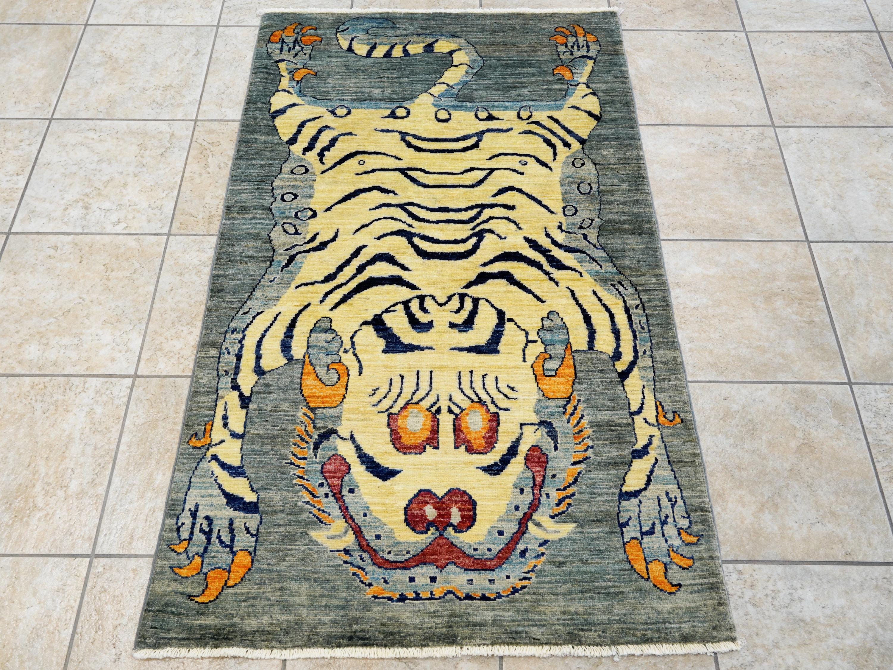 3x5 Ft Gray & Yellow Tiger Rug - Handmade Afghan Area Rug