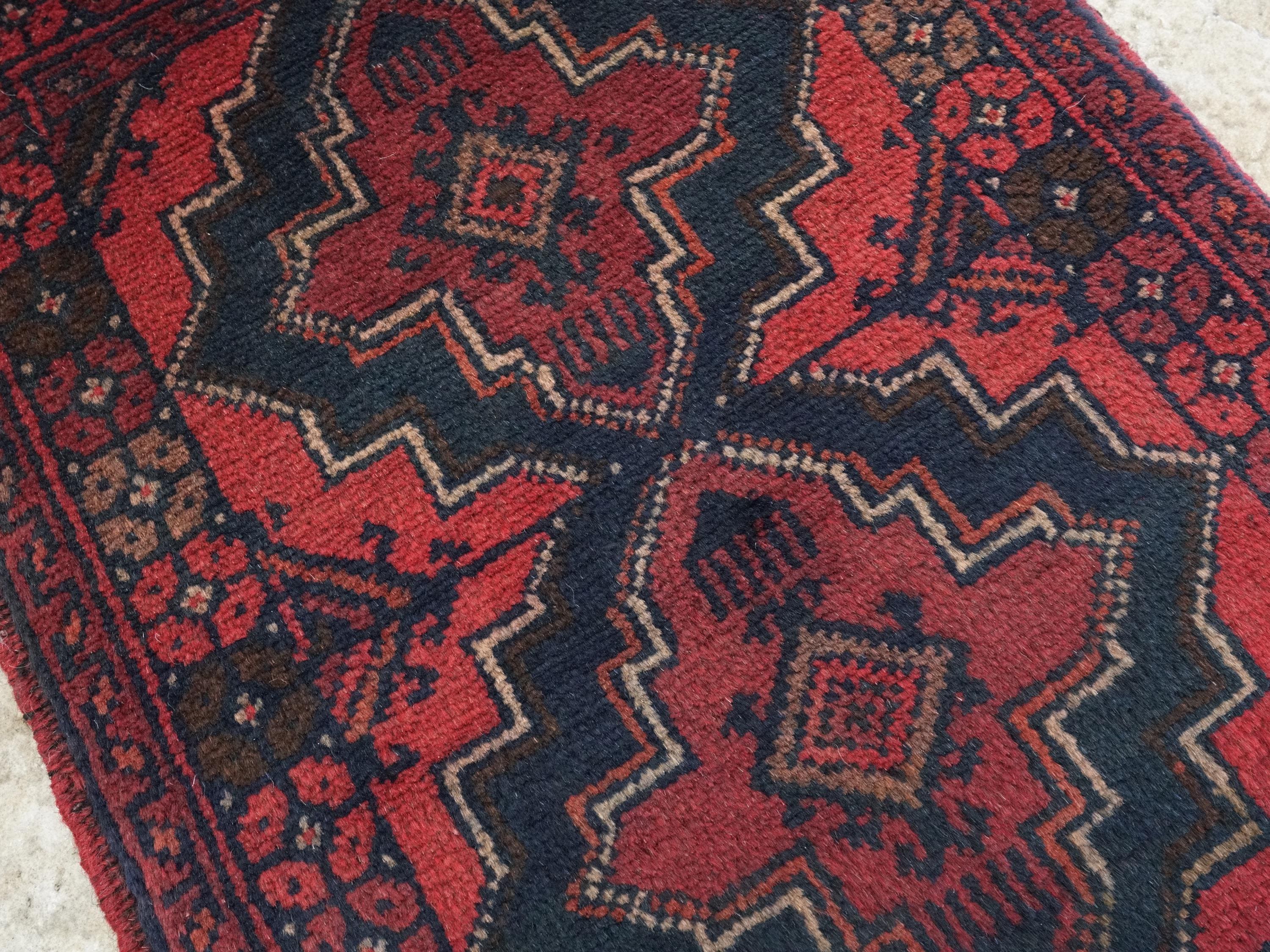 1x2 Ft Red Khal Mohammadi Rug - Hand Knotted Wool Rug - Afghan Tribal Design