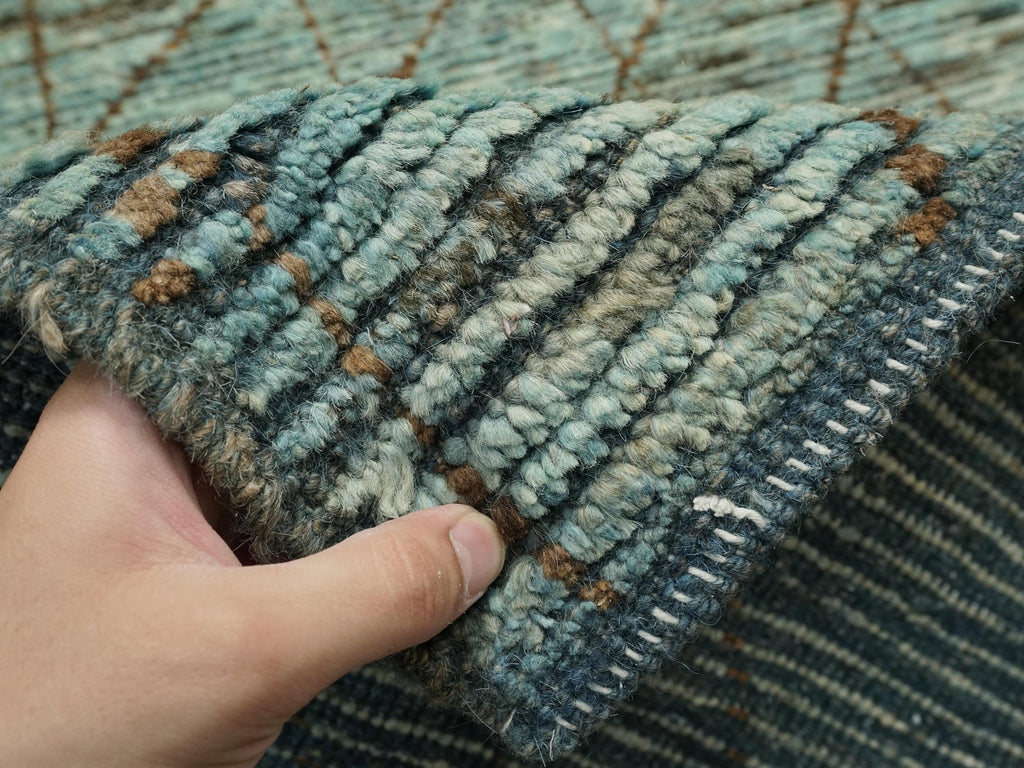 13 Ft Cyan Moroccan Runner Rug - Afghan Handmade Wool Hallway Rug