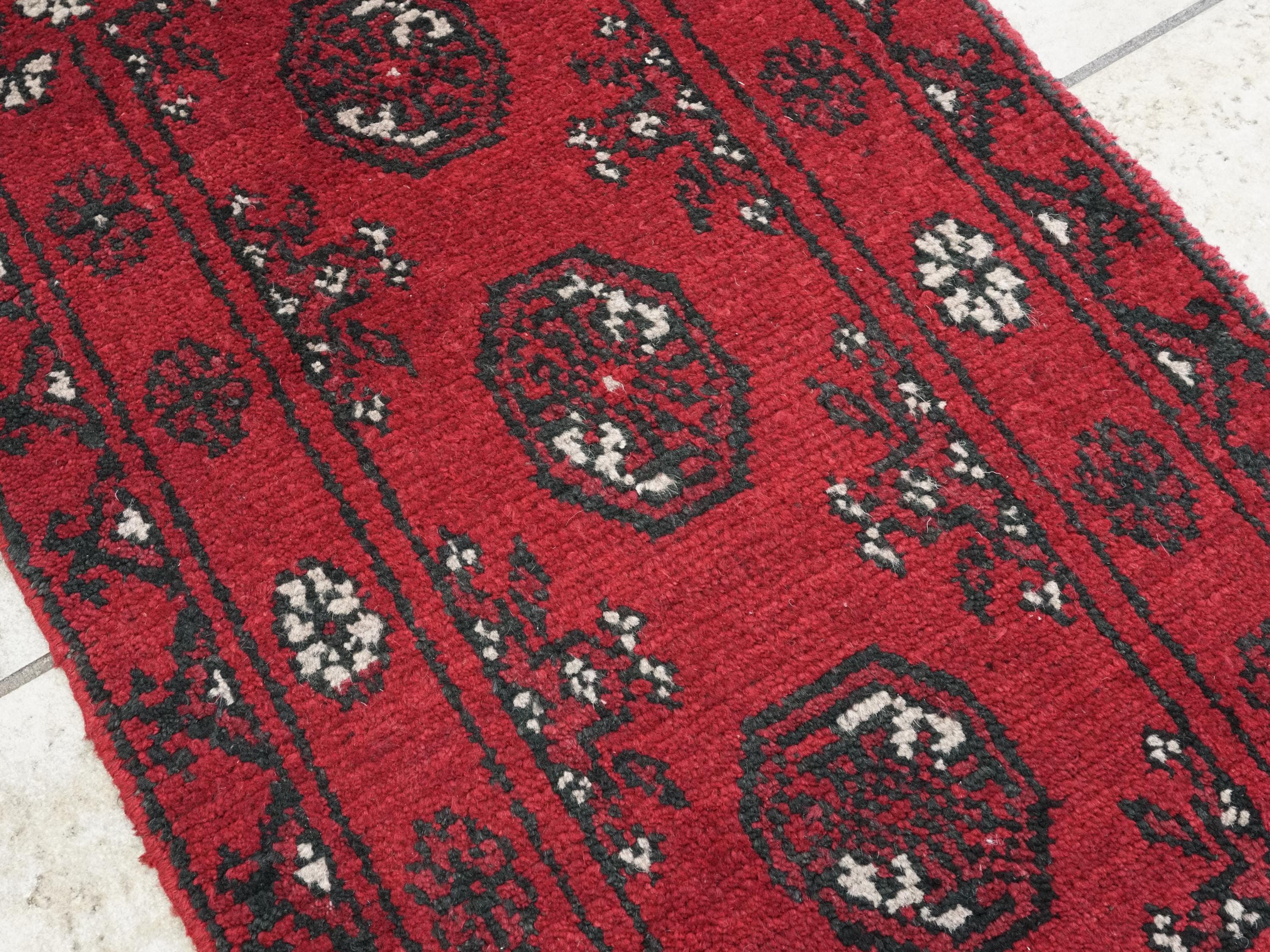 2x3 Ft Red Ersari Rug - Hand Knotted Afghan Wool Rug