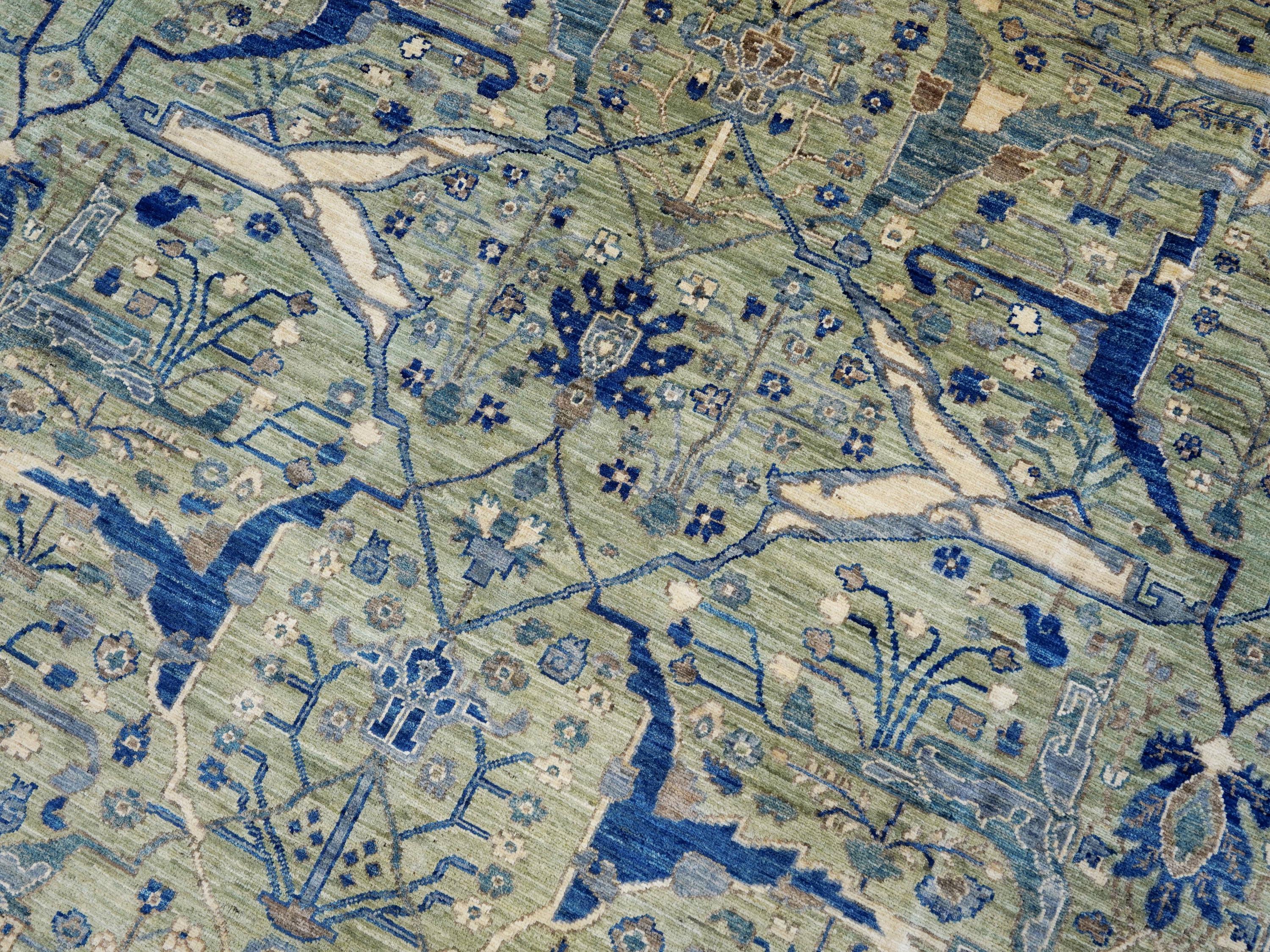 9x12 Ft Green Bidjar Rug - Afghan Oriental Area Rug