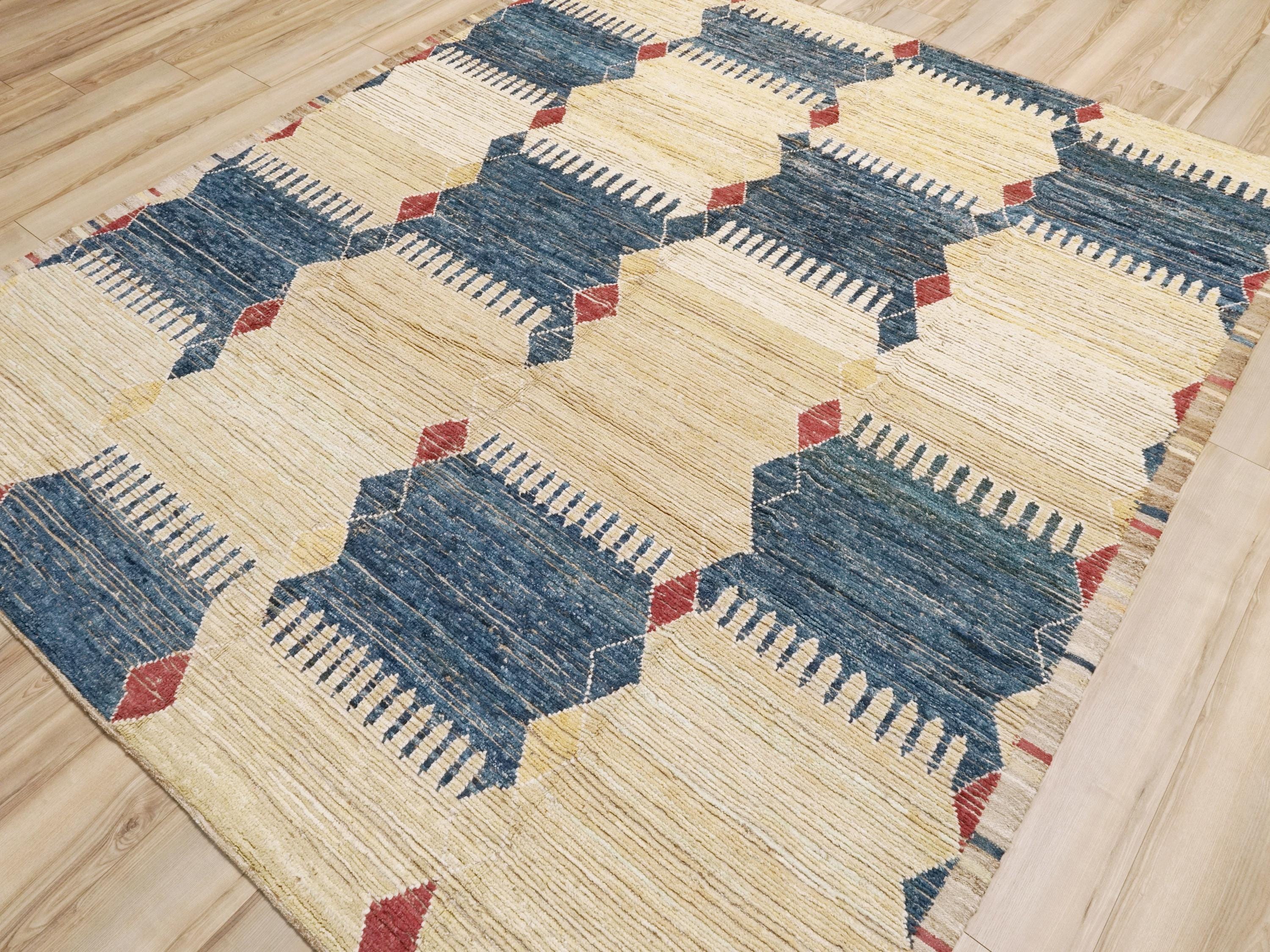 8x10 Ft Yellow & Blue Moroccan Rug - Afghan Wool Rug