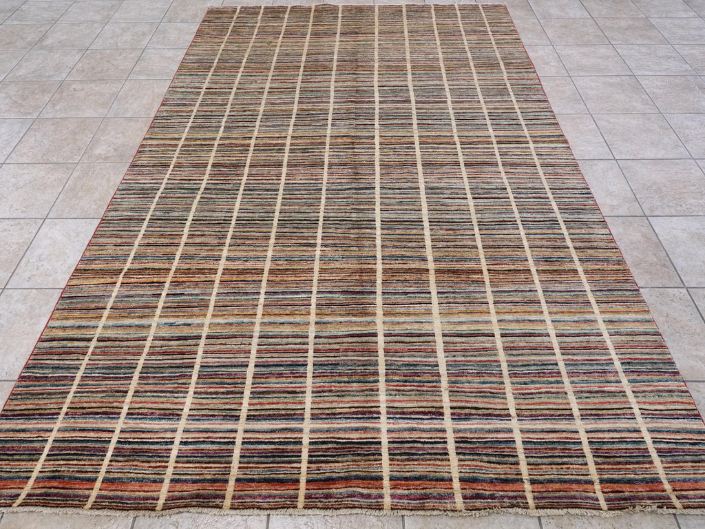 6x10 Ft Multicolor Gabbeh Rug - Afghan Wool Area Rug - Striped Contemporary Design