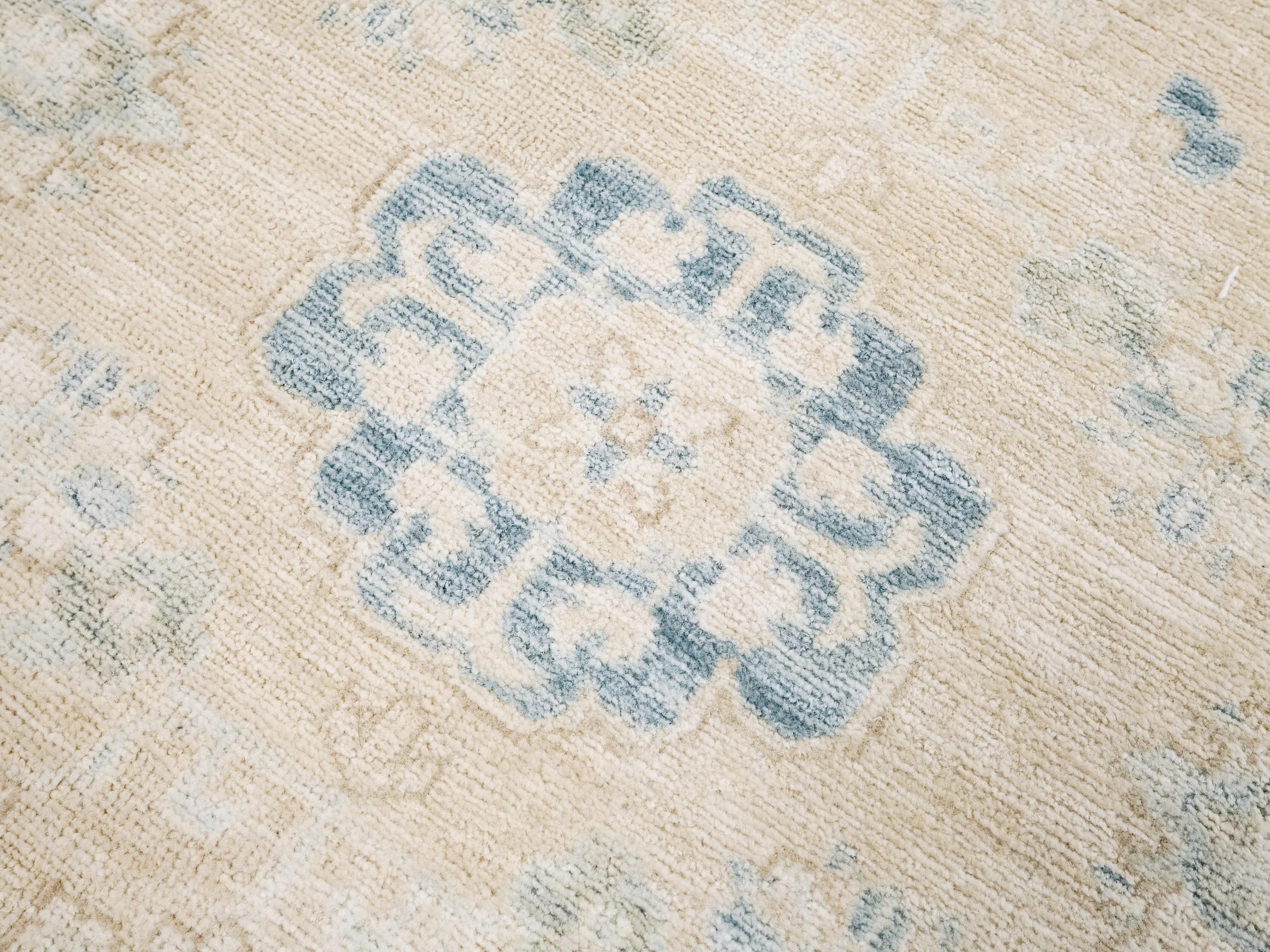3x5 Ft Beige & Blue Serapi Rug - Oriental Wool Rug - Floral Design