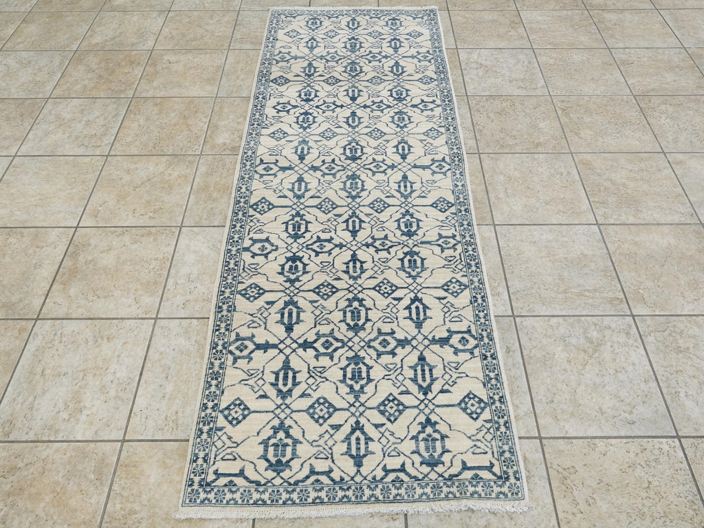 7 Ft Blue Heriz Rug Runner - Hand Knotted Wool Rug - Vintage Persian Style