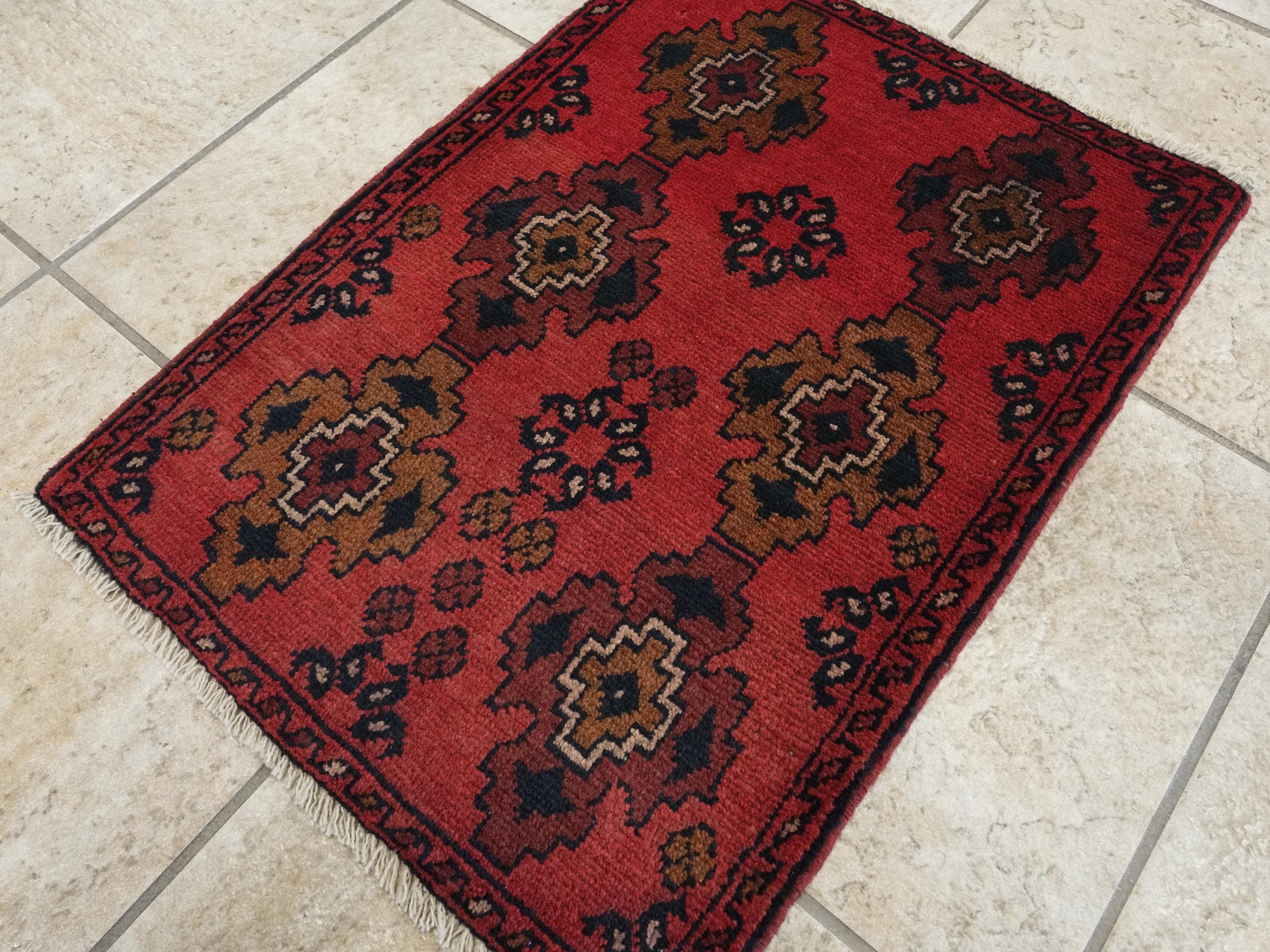 1x2 Ft Red Khal Mohammadi Rug - Hand Knotted Wool Rug