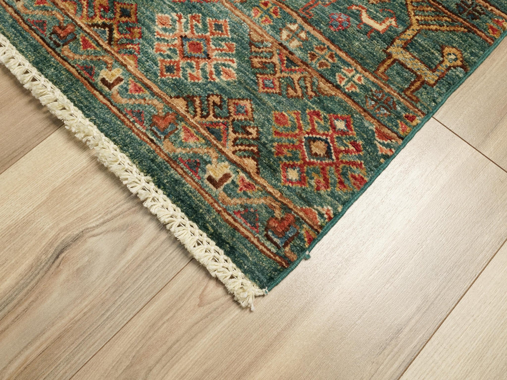 3x5 Ft Green Khorjin Rug - Afghan Wool Area Rug