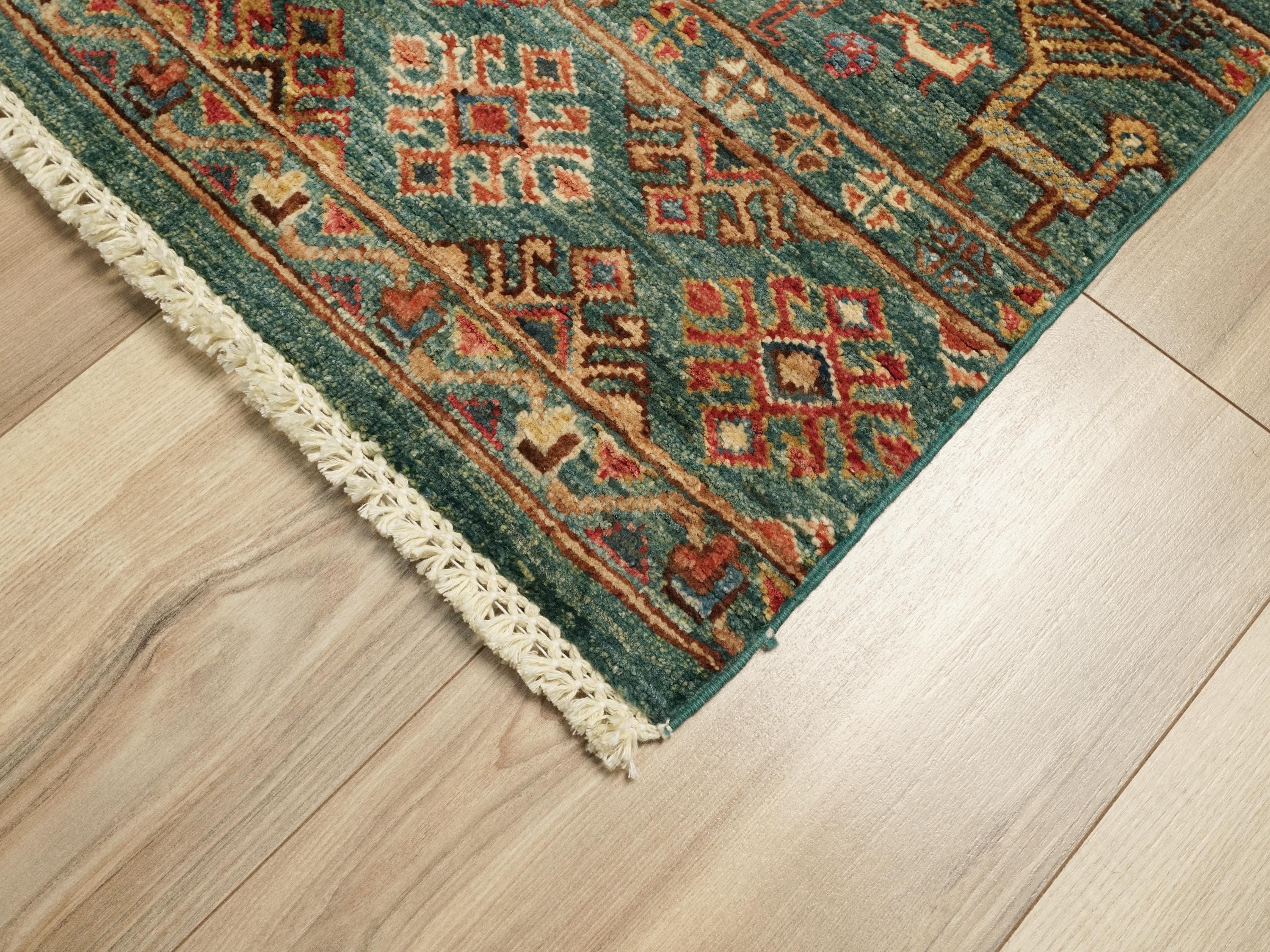 3x5 Ft Green Khorjin Rug - Afghan Wool Area Rug