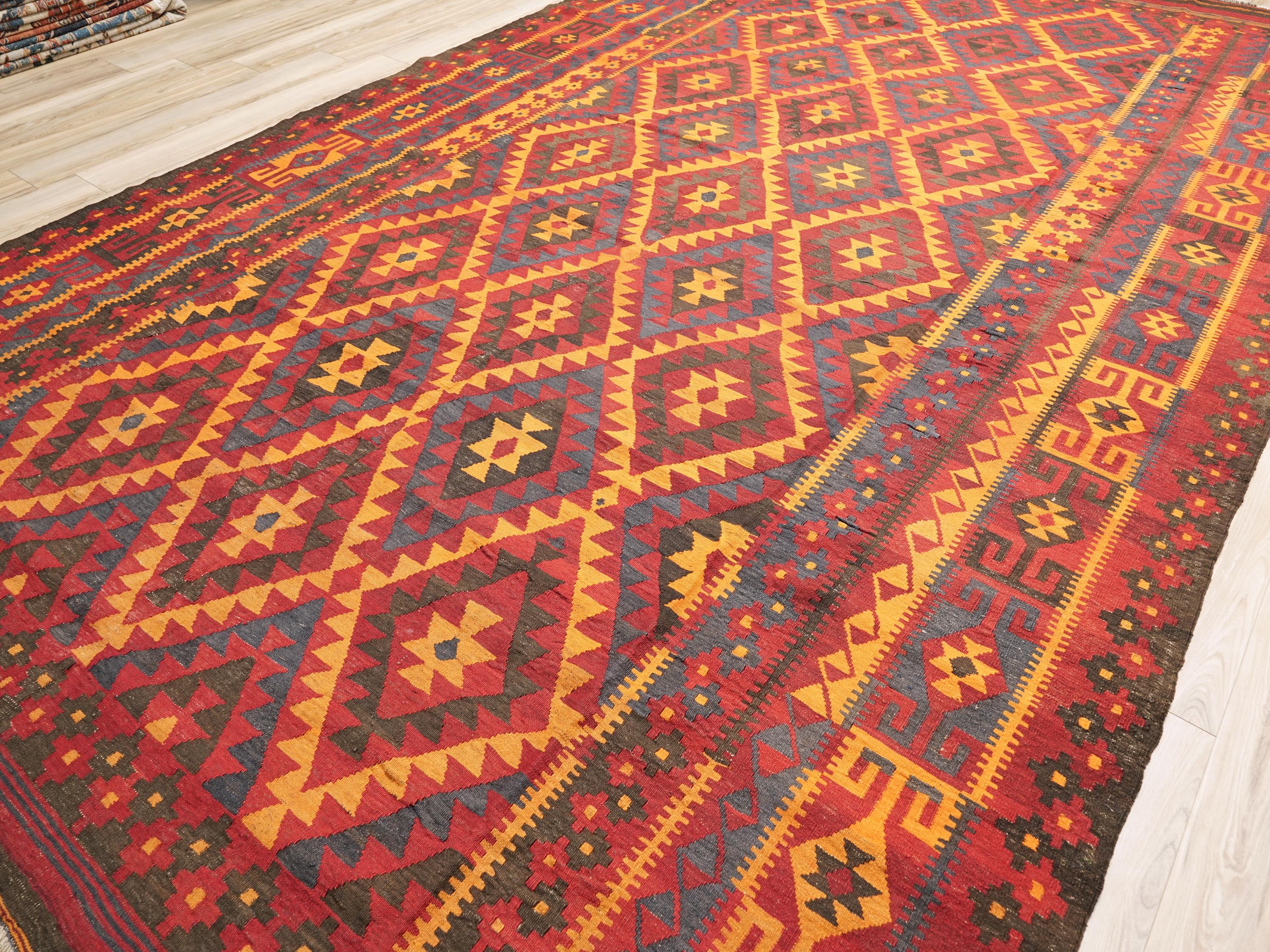 10x16 Ft Antique Red Kilim Rug - Afghan Tribal Rug