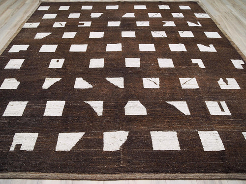 10x12 Ft Hand Knotted Moroccan Rug - Dark Brown Area Rug