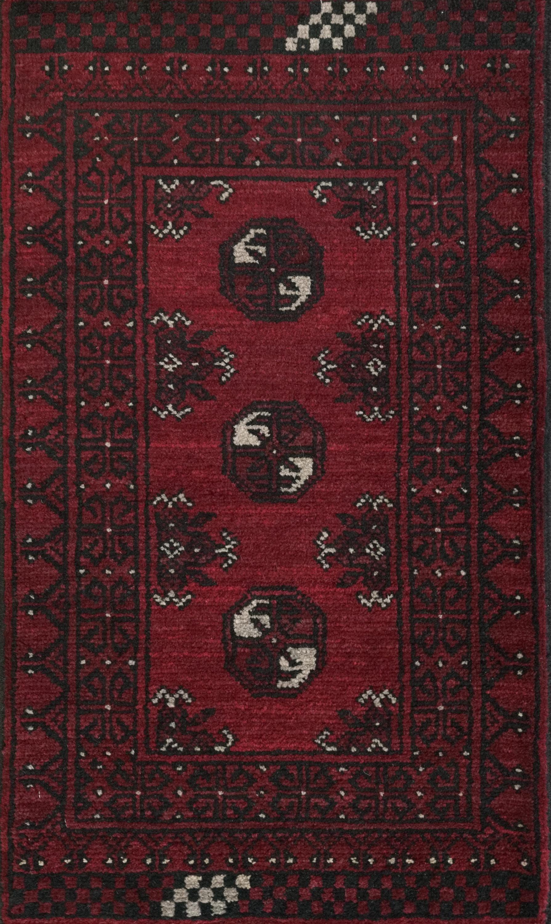 2x3 Ft Red Ersari Rug - Hand Knotted Afghan Wool Rug