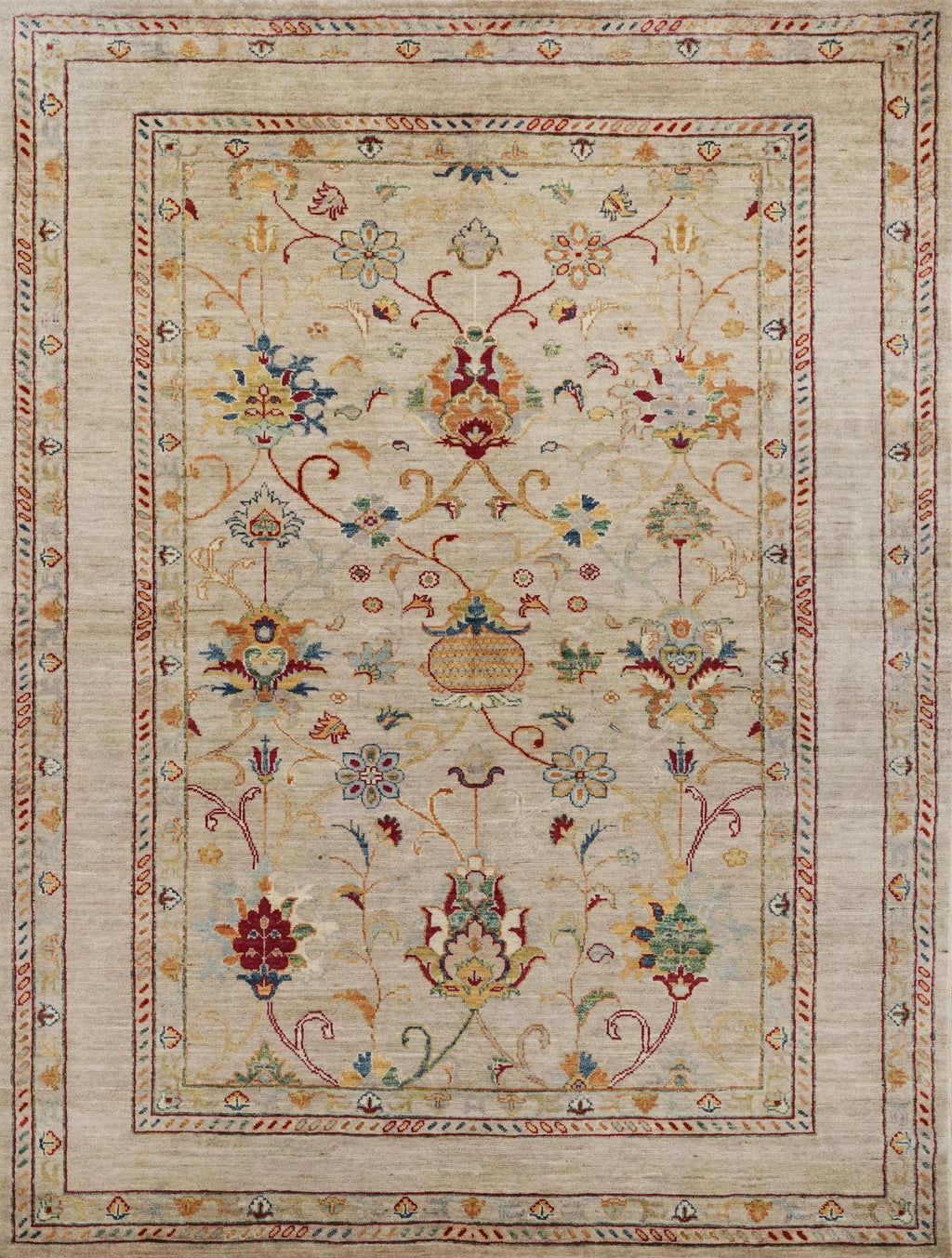 5x7 Ft Beige Serapi Rug - Hand Knotted Oriental Area Rug - Floral Design