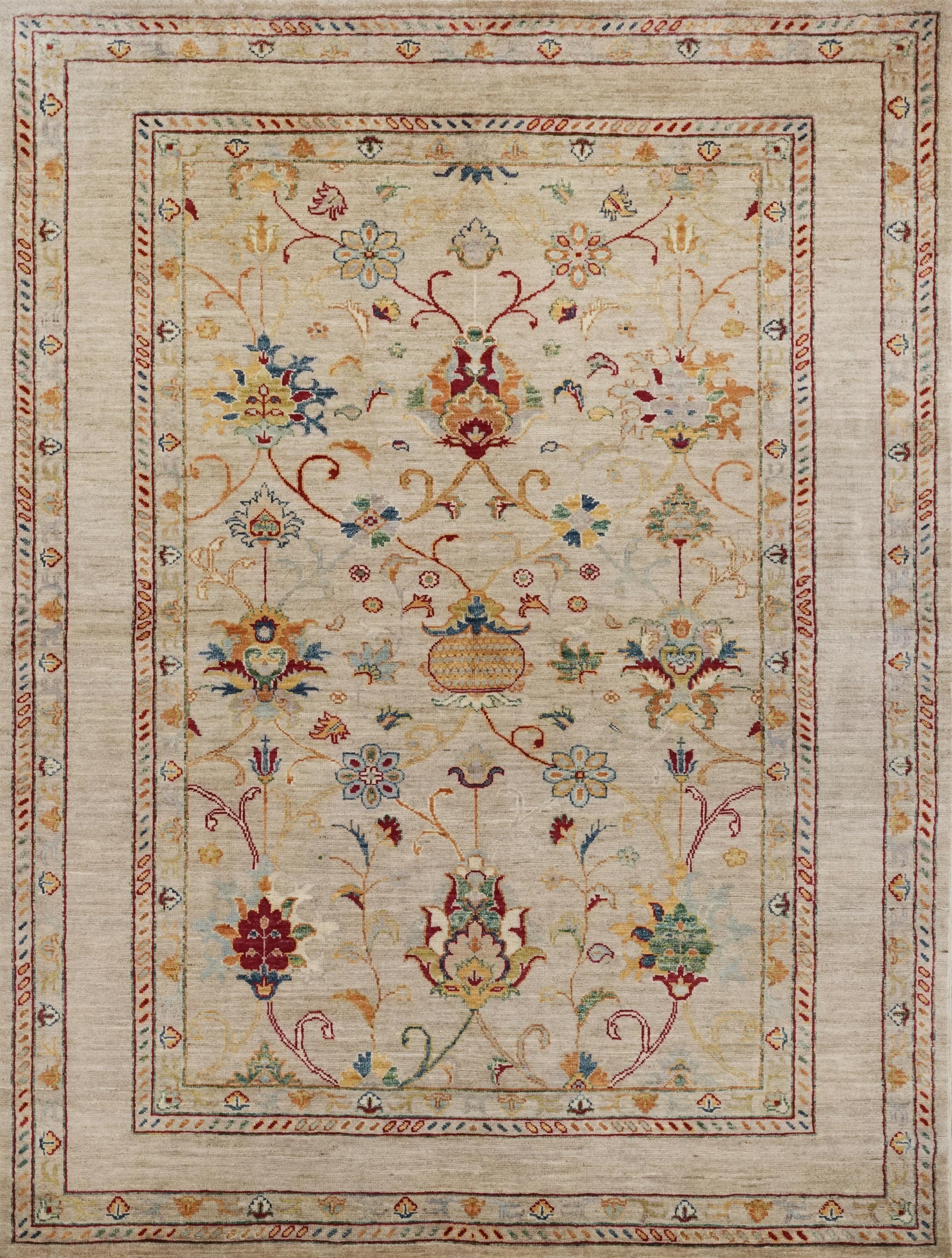 5x7 Ft Beige Serapi Rug - Hand Knotted Oriental Area Rug - Floral Design