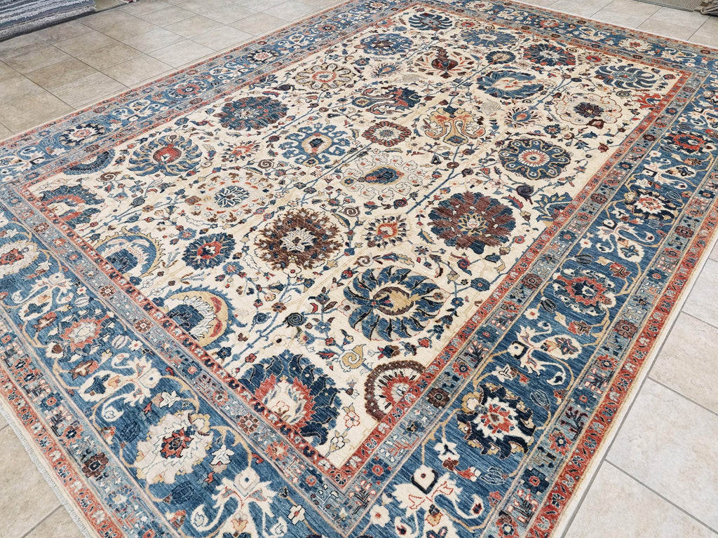 10x14 Ft White & Blue Bidjar Rug - Hand Knotted Oriental Area Rug