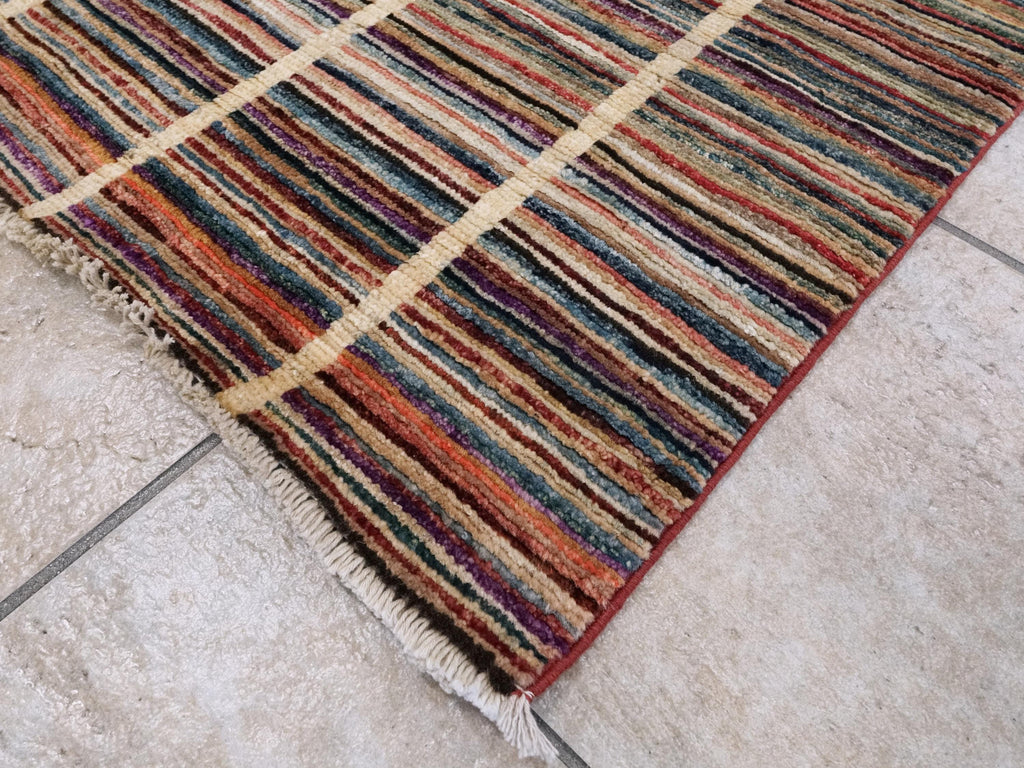6x10 Ft Multicolor Gabbeh Rug - Afghan Wool Area Rug - Striped Contemporary Design