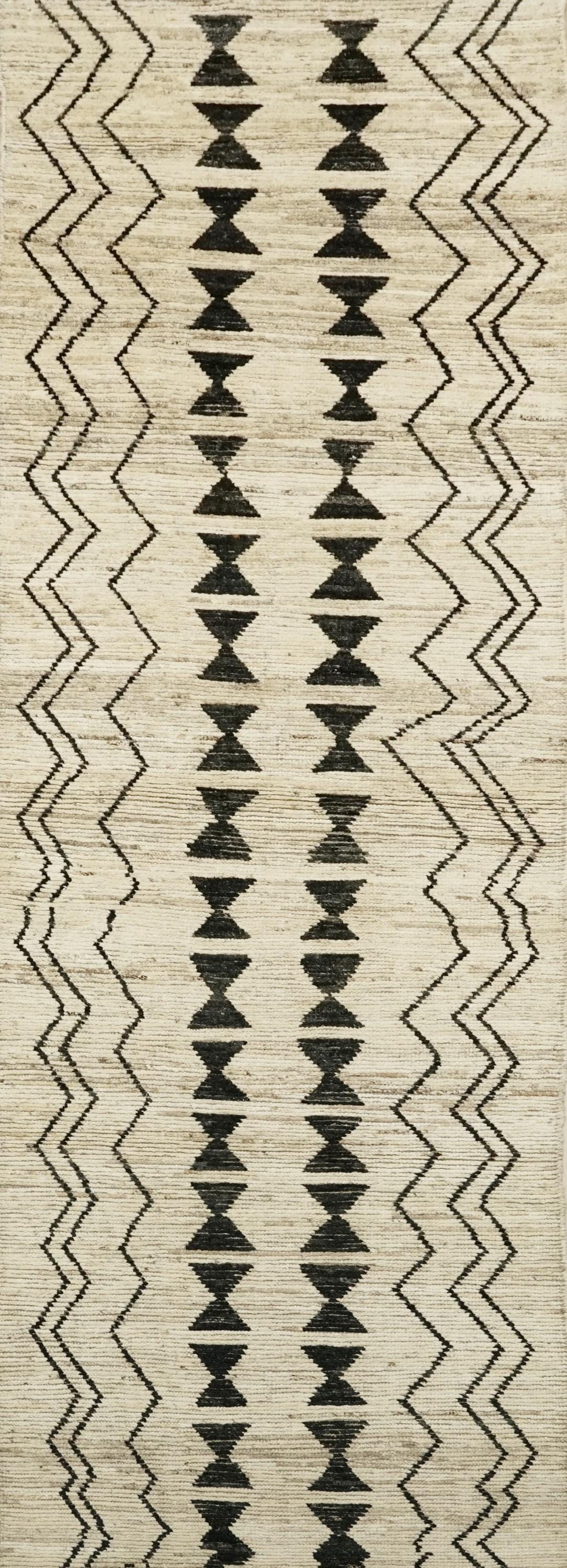 13 Ft White Moroccan Runner Rug - Handmade Wool Hallway Rug