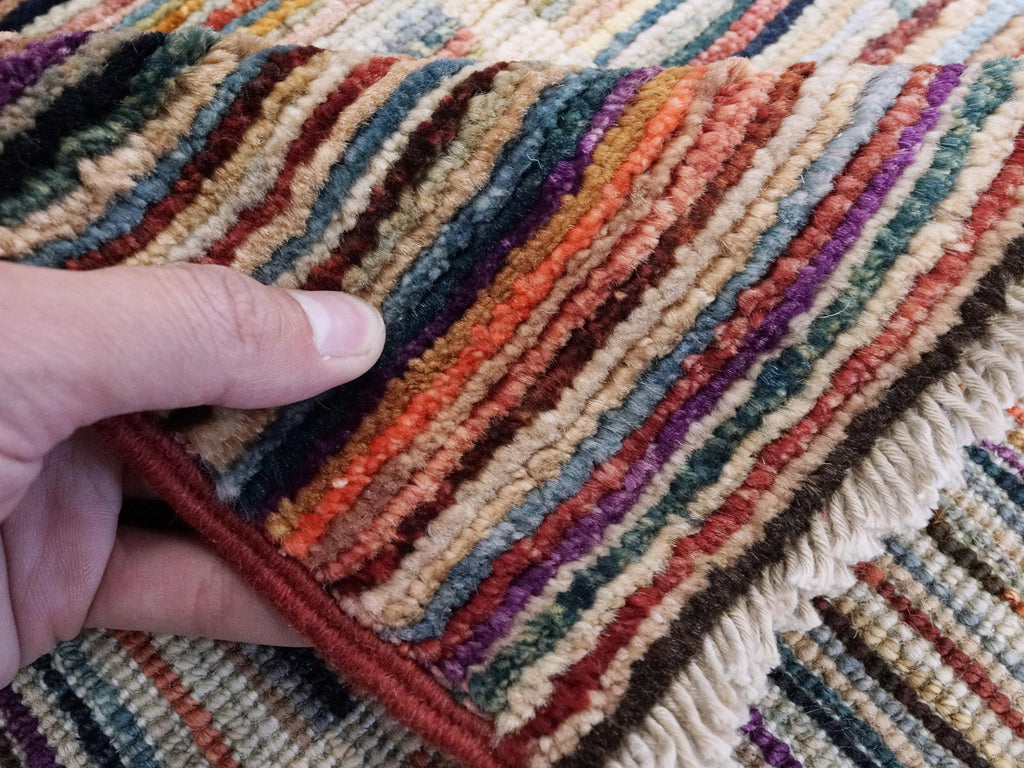 6x10 Ft Multicolor Gabbeh Rug - Afghan Wool Area Rug - Striped Contemporary Design
