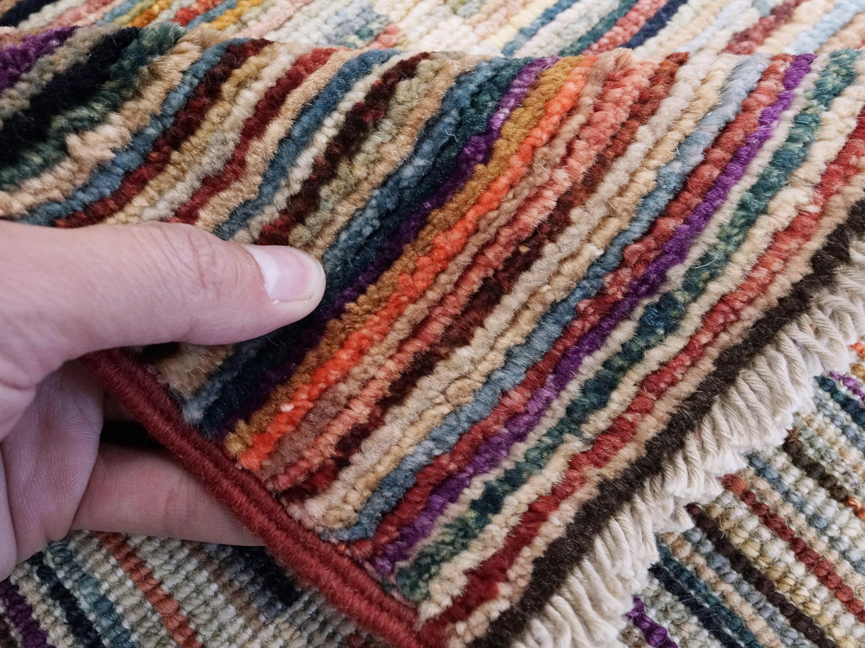 6x10 Ft Multicolor Gabbeh Rug - Afghan Wool Area Rug - Striped Contemporary Design