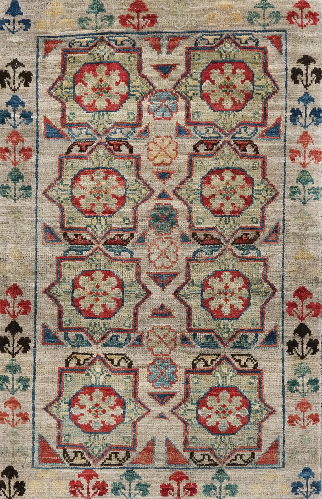 2x3 Ft Hand Knotted Beige Mamluk Rug - Ghazni Wool Oriental Rug