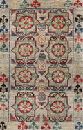 2x3 Ft Hand Knotted Beige Mamluk Rug - Ghazni Wool Oriental Rug