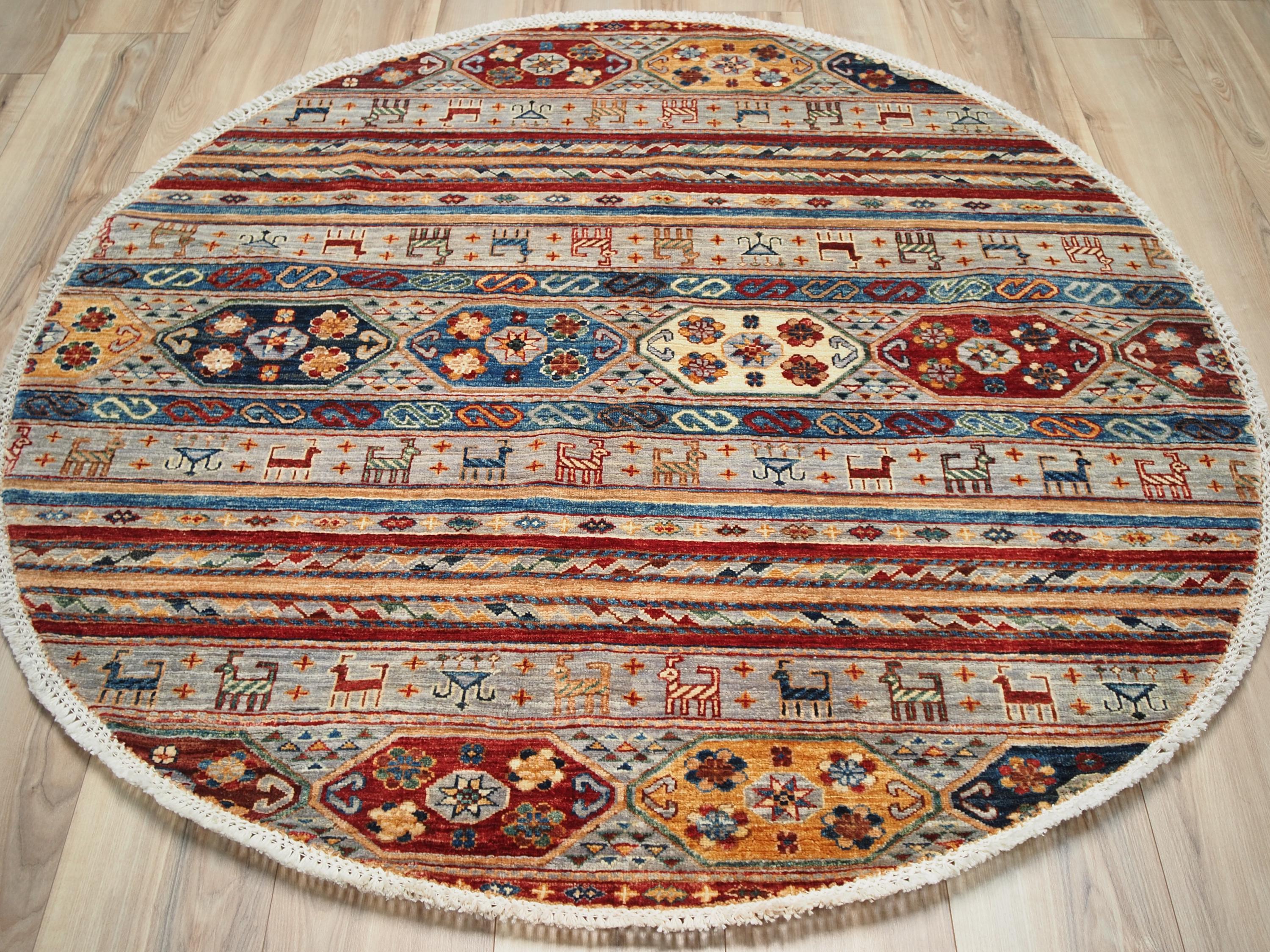 5x5 Ft Gray Khorjin Rug - Round Oriental Wool Rug