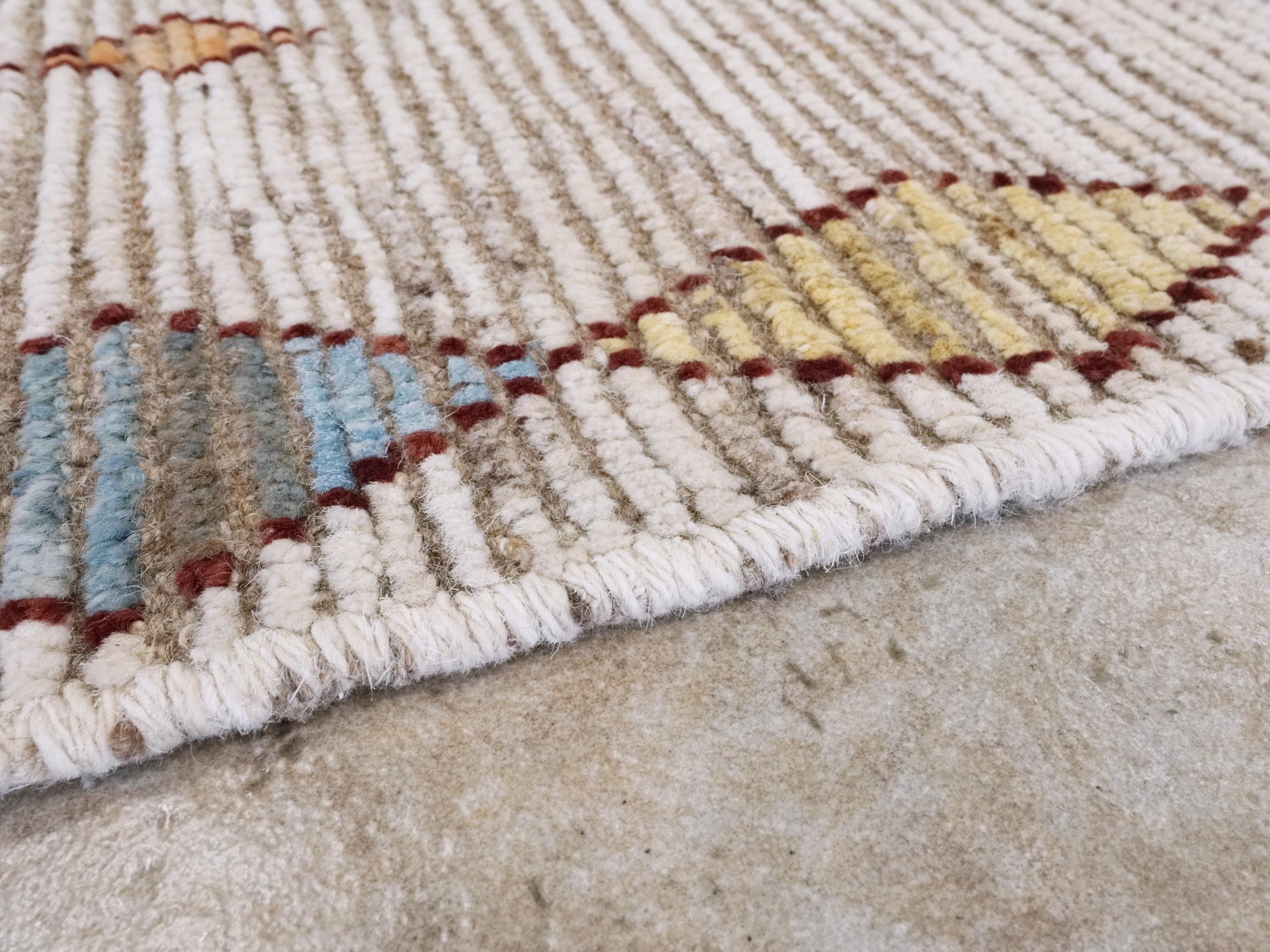 Handmade Beige Moroccan Rug: 6x9 Afghan Wool Floral Area Rug