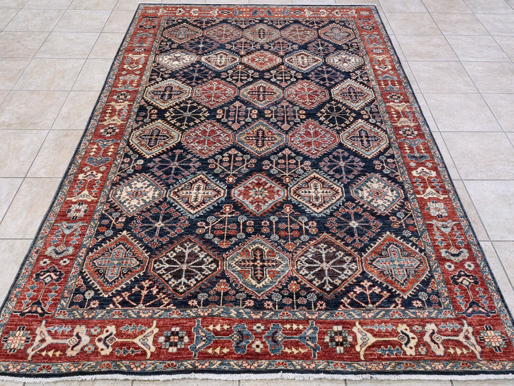 6x9 Ft Blue & Red Heriz Rug - Oriental Area Rug - Persian Design