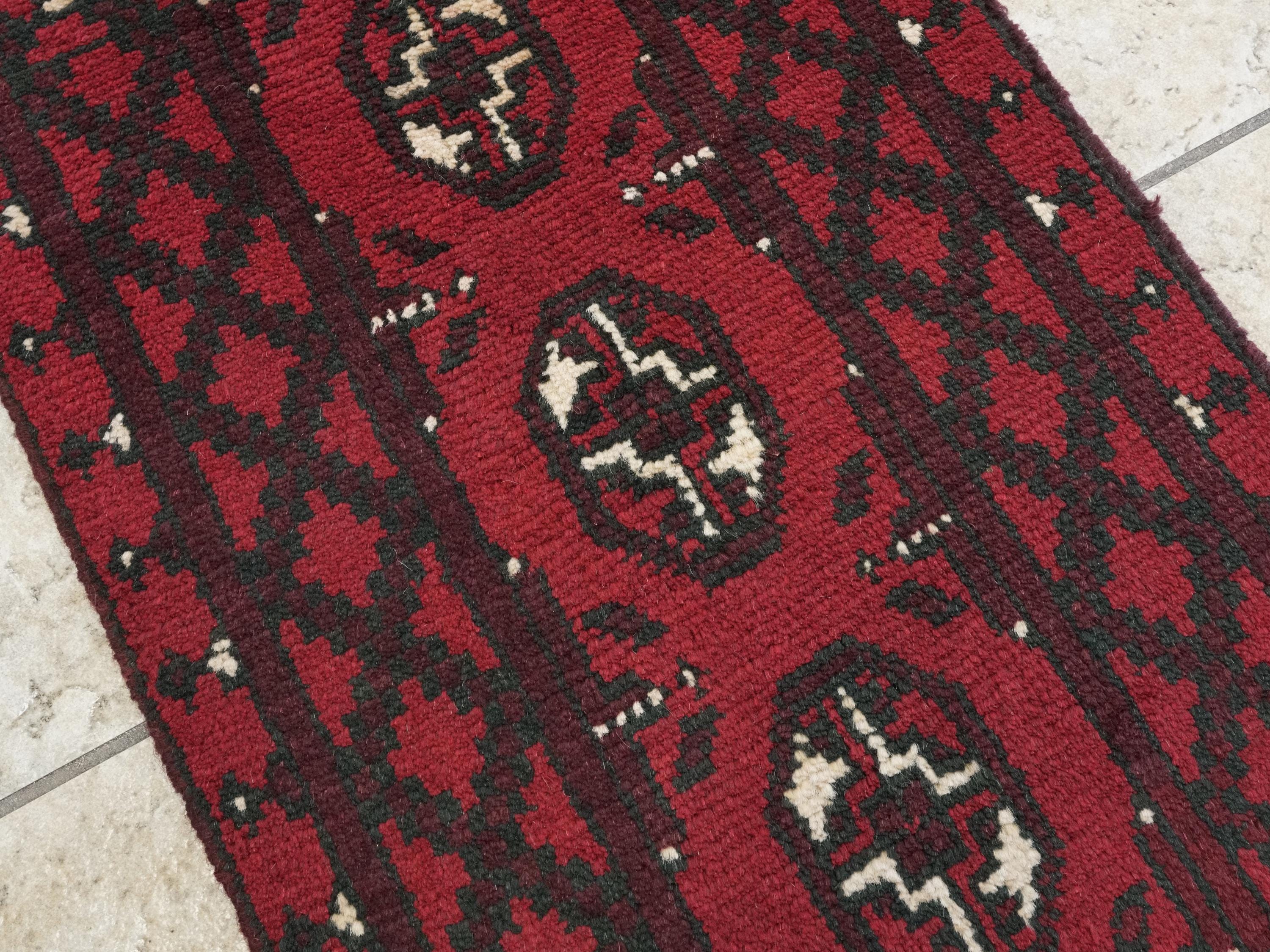 2x3 Ft Red Ersari Rug - Hand Knotted Afghan Wool Rug