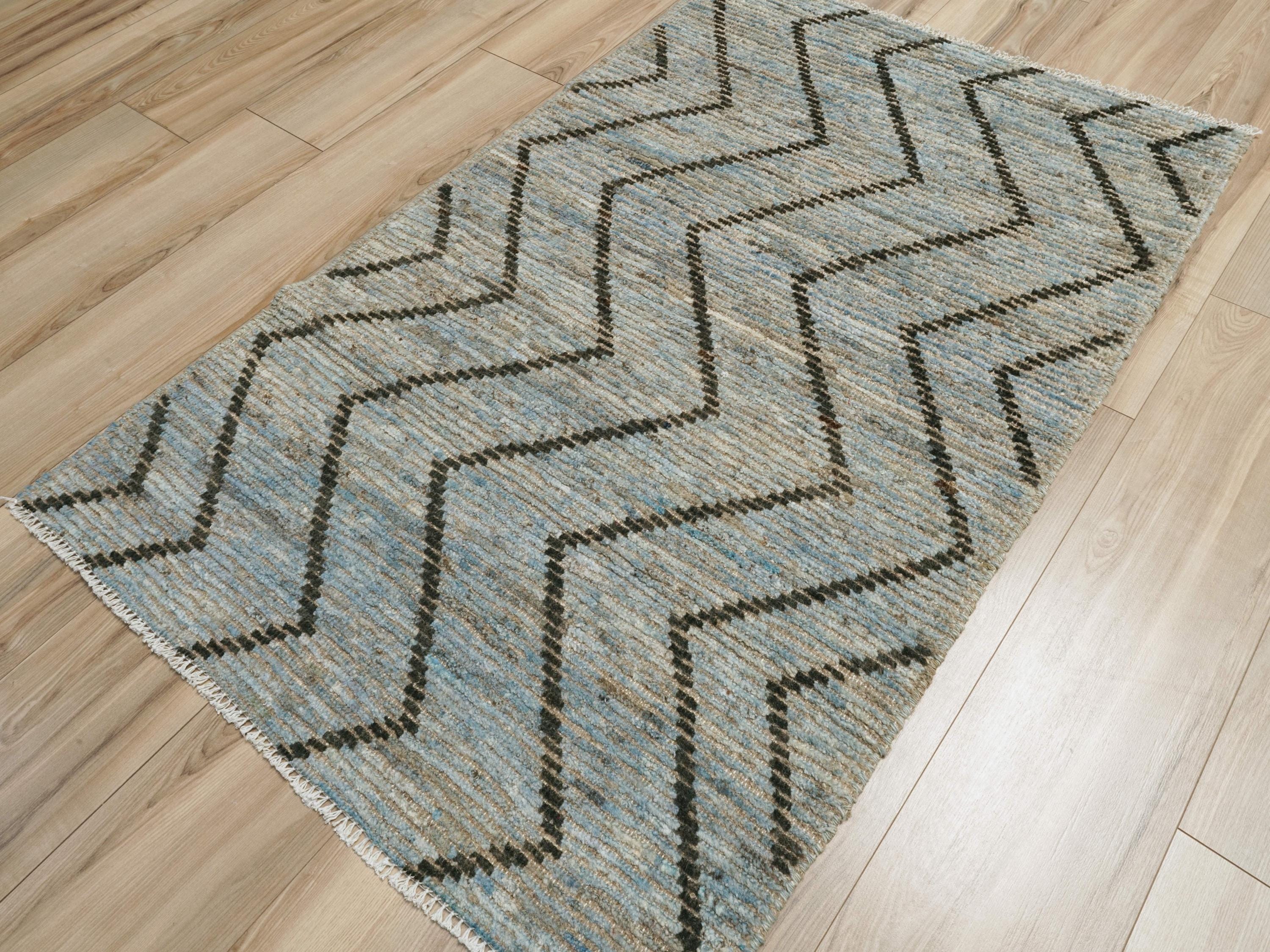 3x5 Ft Hand Knotted Moroccan Rug - Light Blue Area Rug