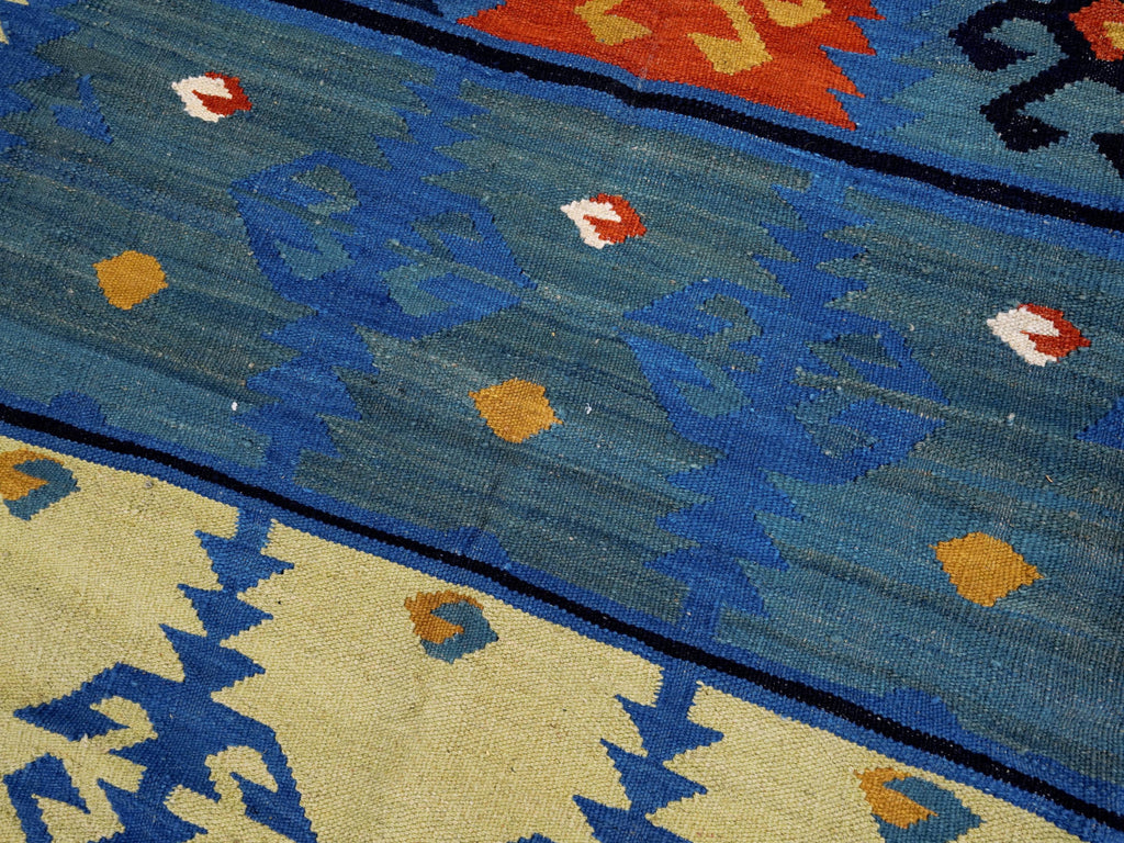 6x9 Ft Red & Blue Maimana Kilim Rug - Hand Knotted Wool Tribal Rug