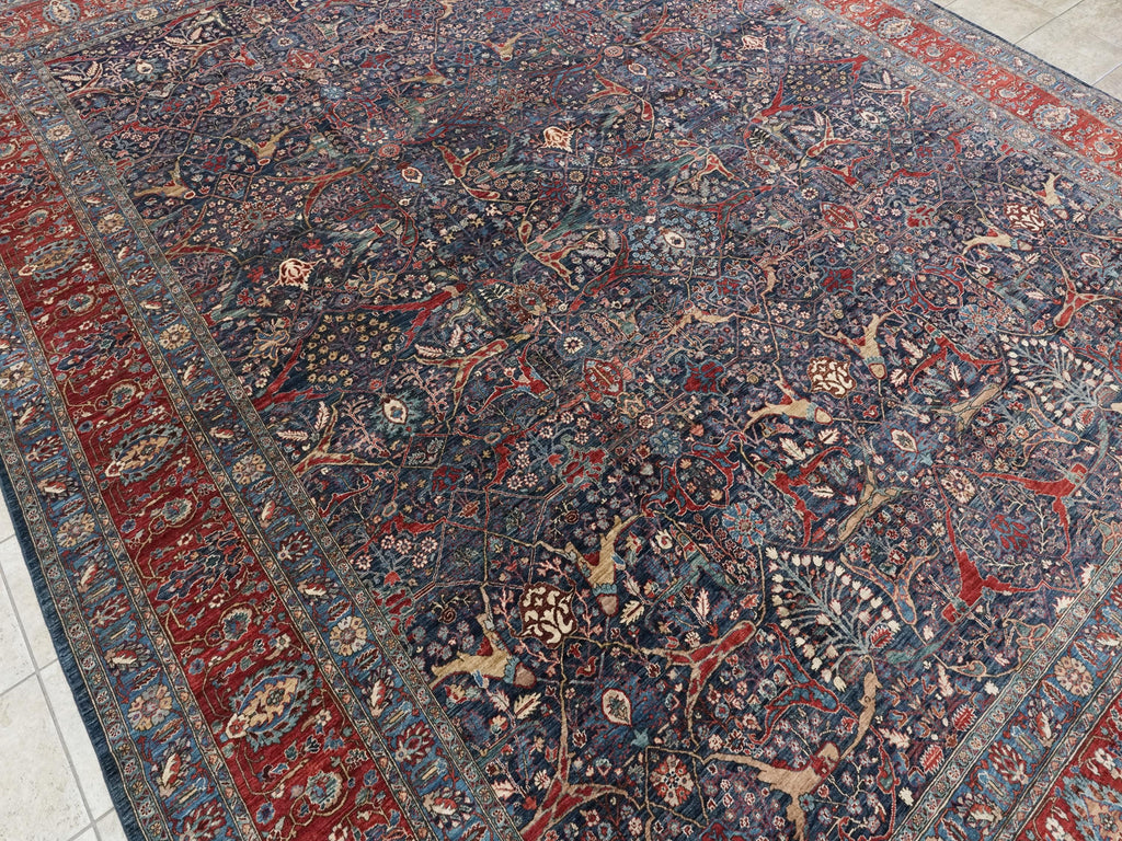 12x15 Afghan Serapi Rug - Hand Knotted Wool - Blue Oriental Design