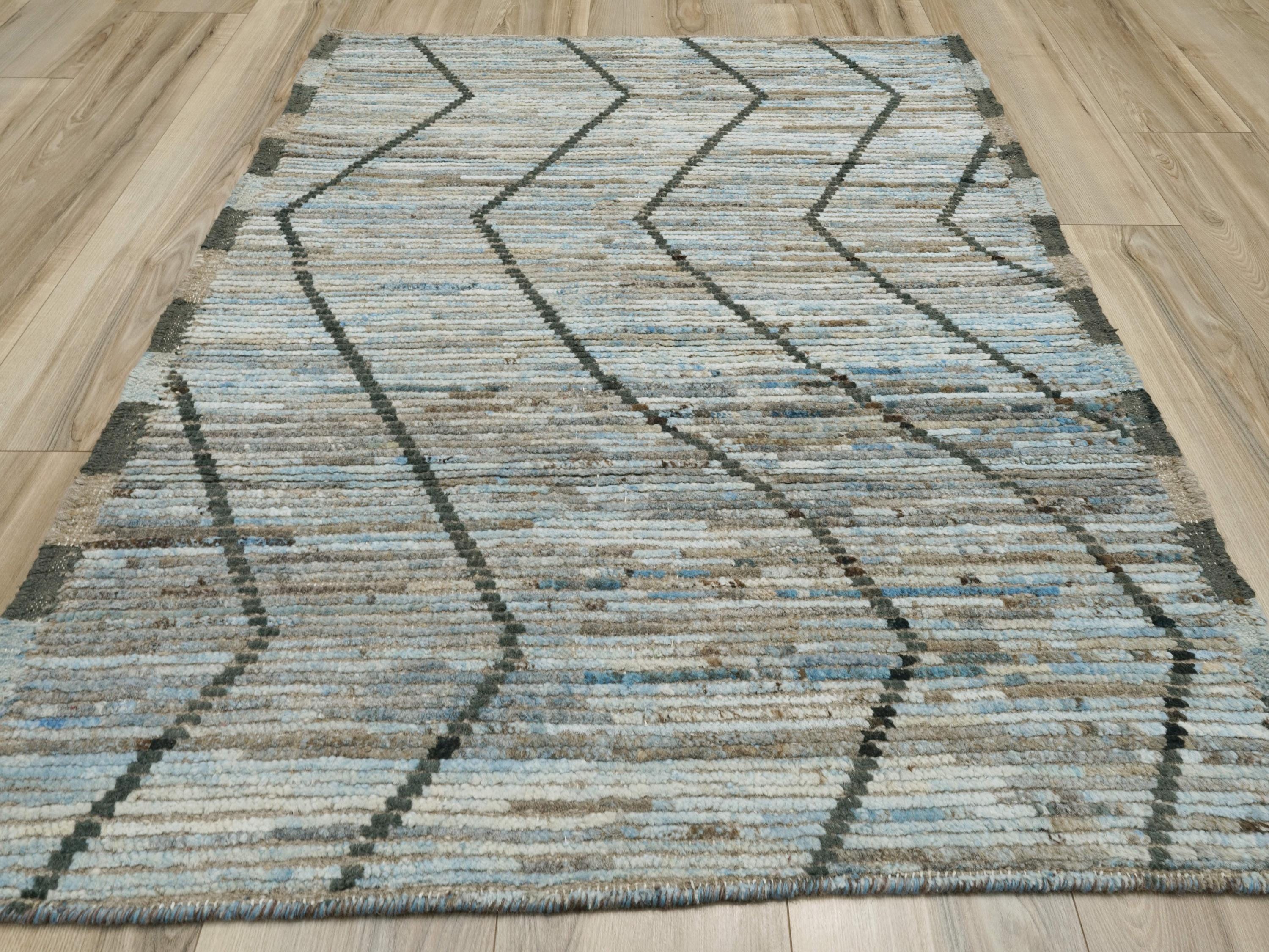 3x5 Ft Blue Moroccan Rug - Hand Knotted Area Rug