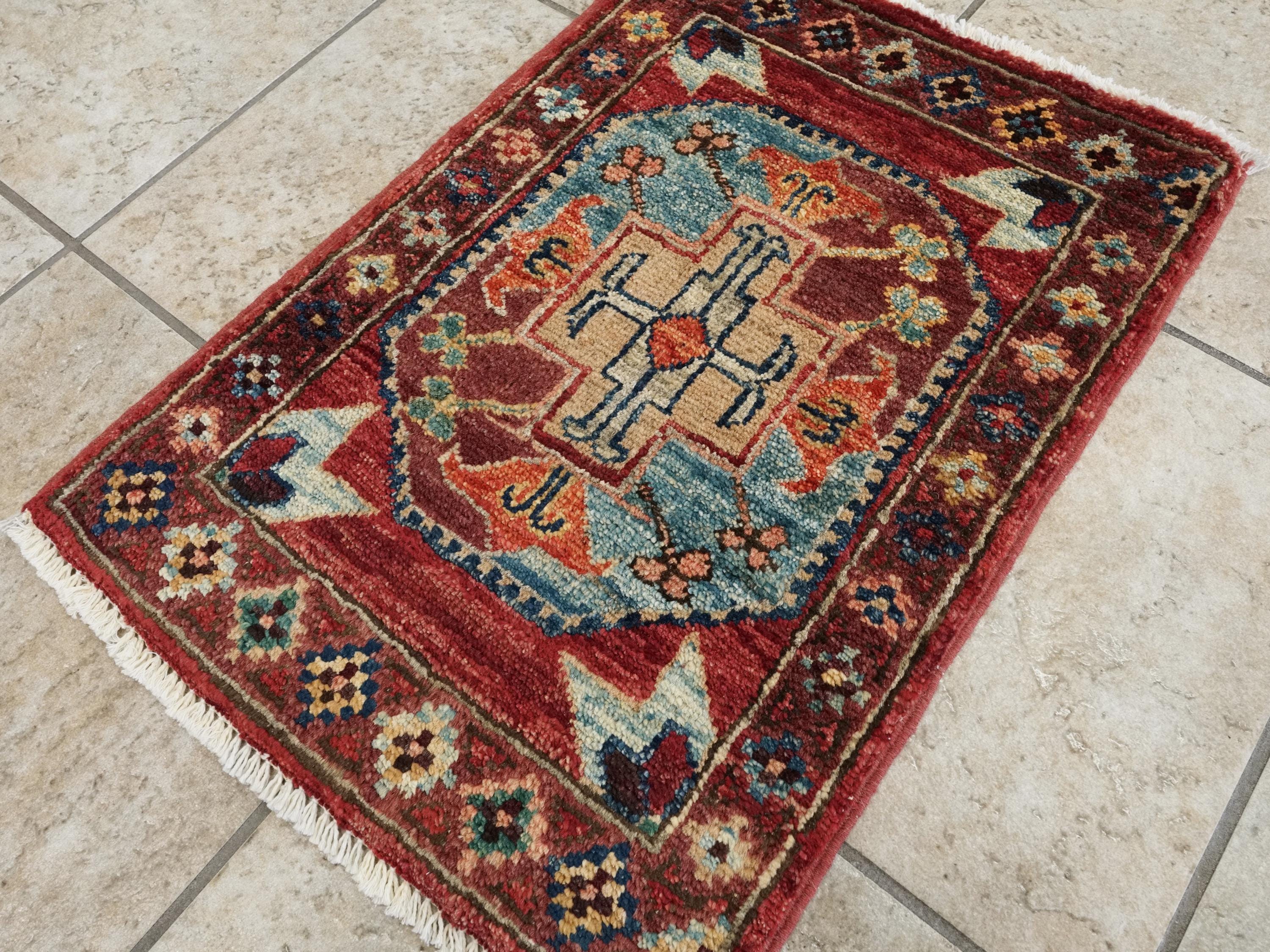 1x2 Ft Red Ersari Rug - Hand-Knotted Ghazni Wool Oriental Accent Rug