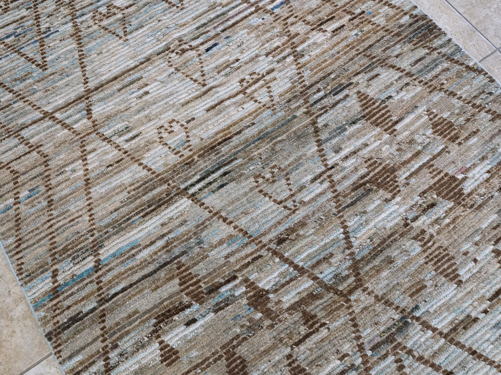 4x6 Ft Blue & Brown Moroccan Rug - Hand Knotted Wool Area Rug