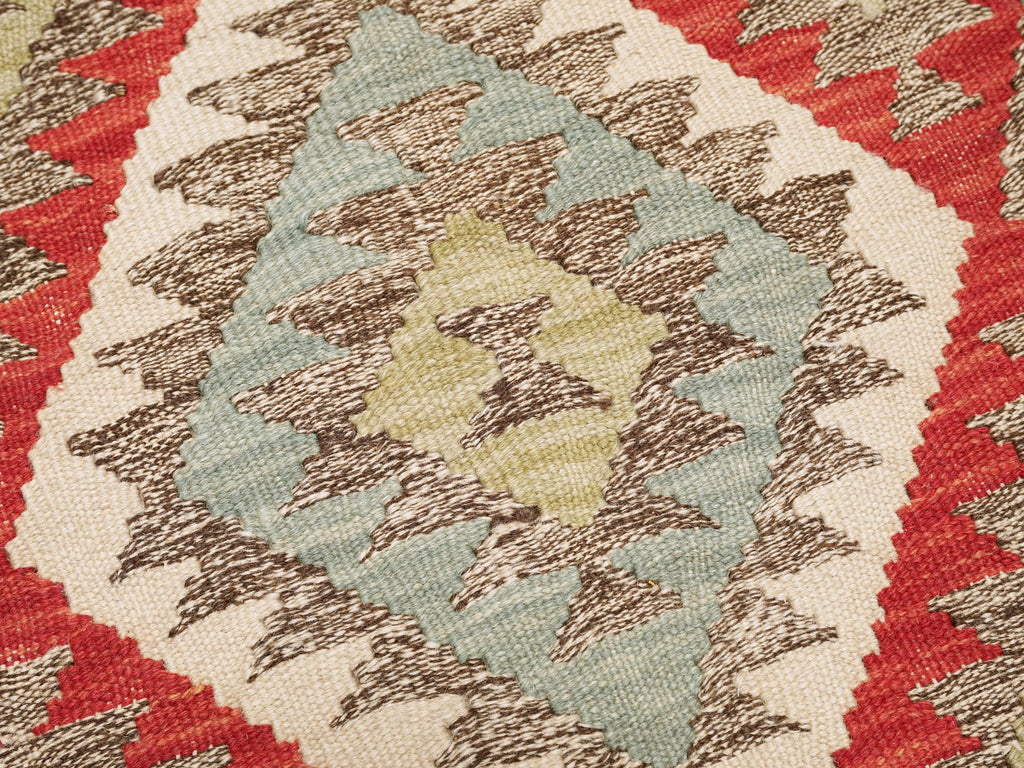 4x5 Ft Red Maimana Kilim Rug - Traditional Flat Weave Wool Rug