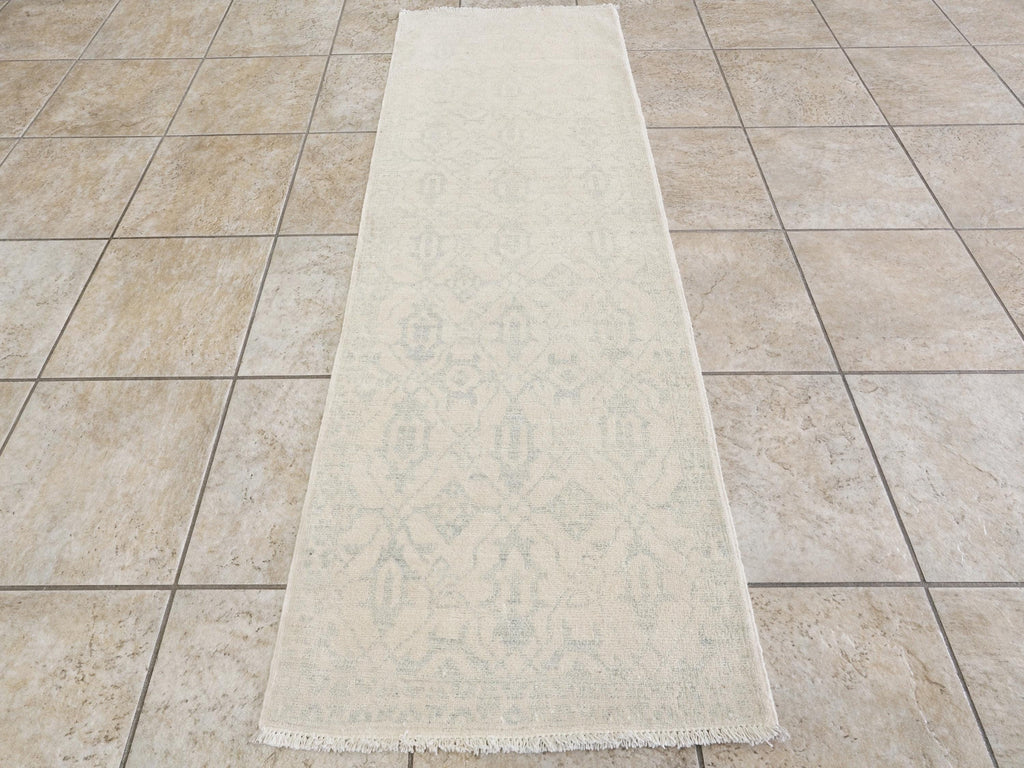 2x6 Ft Hand Knotted Heriz Rug - Beige Afghan Wool Runner