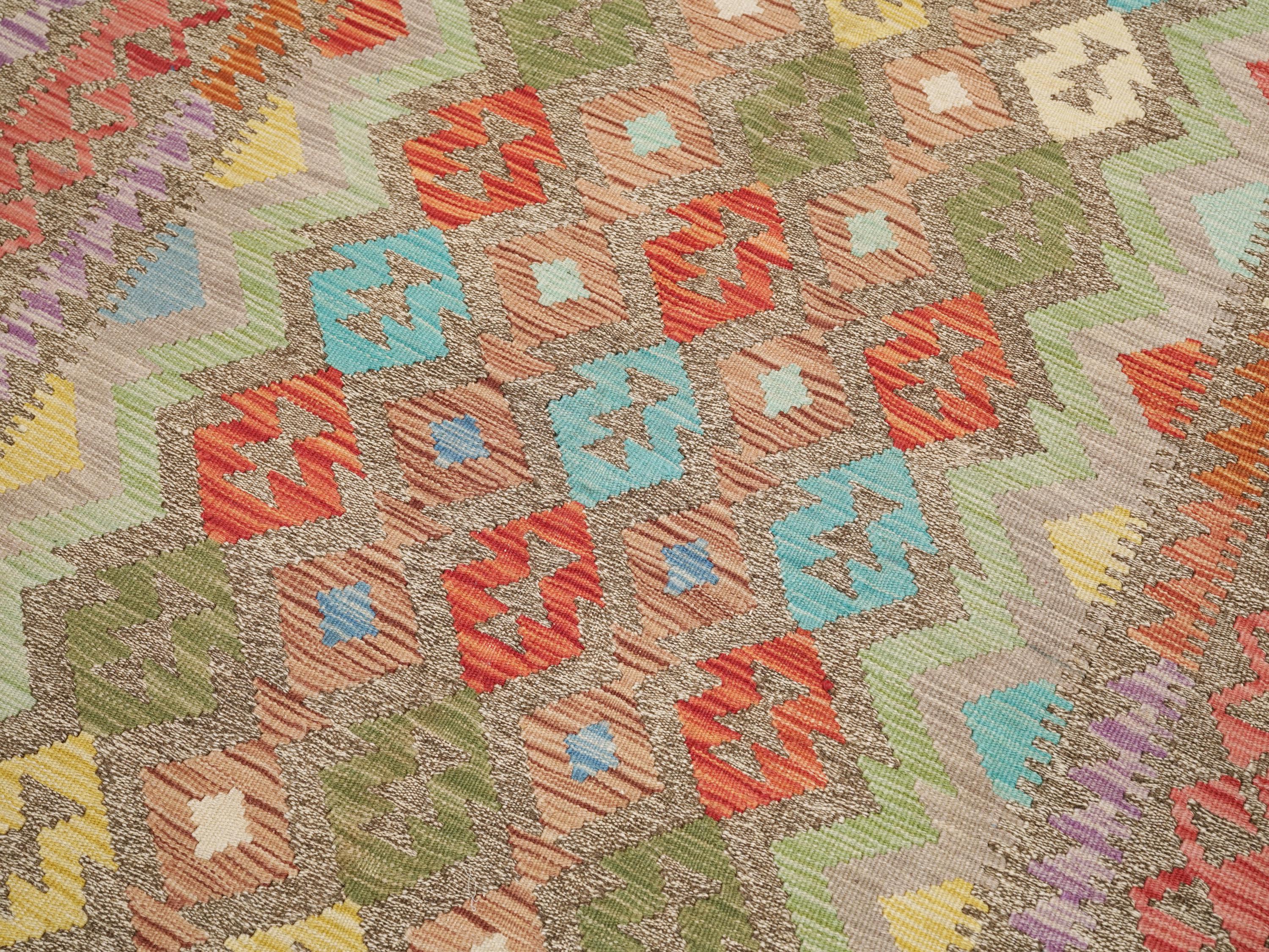 6x8 Ft Red Wool Kilim Rug - Traditional Afghan Rug