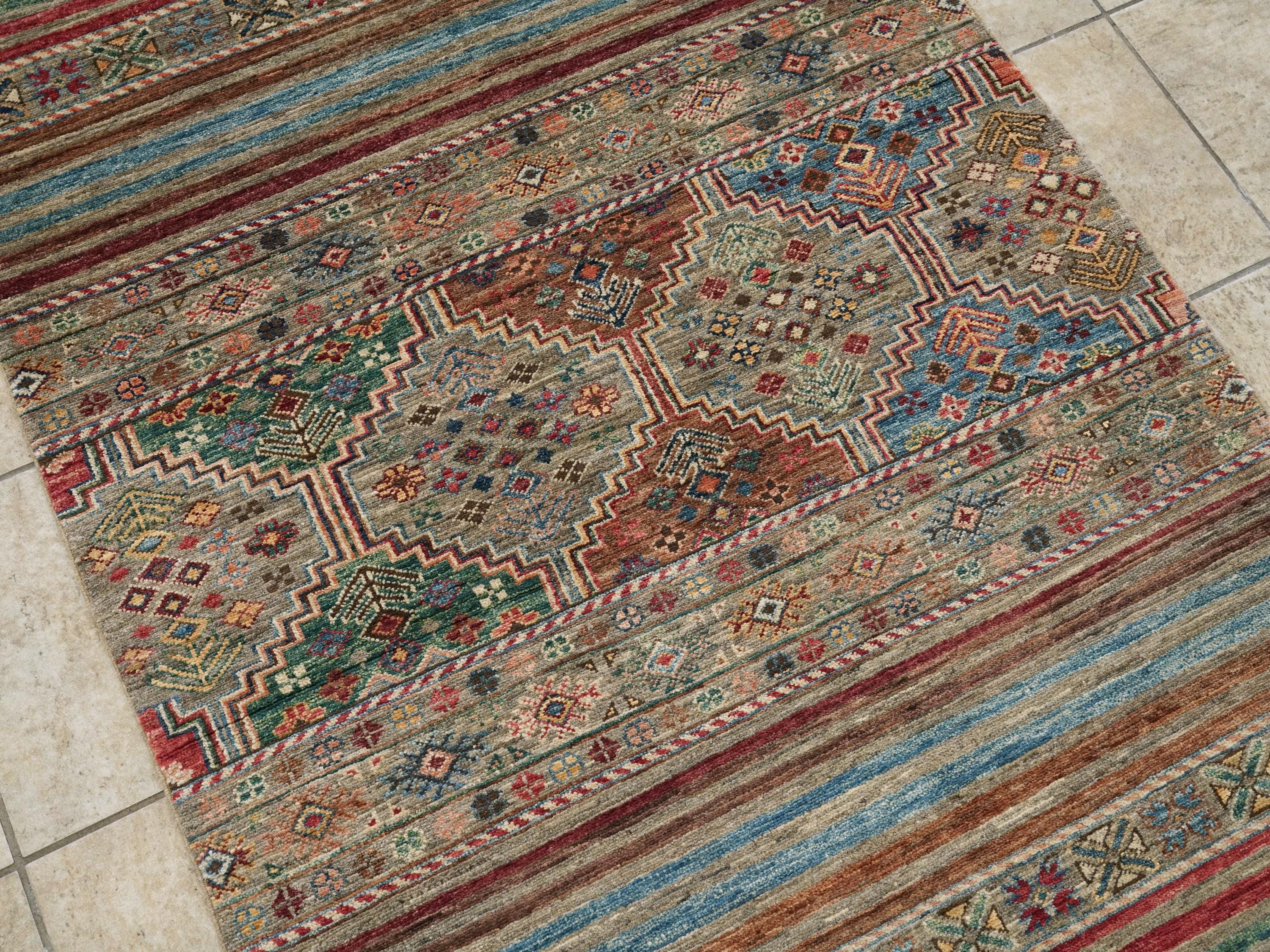 3x5 Ft Hand Knotted Khorjin Rug - Colorful Oriental Rug