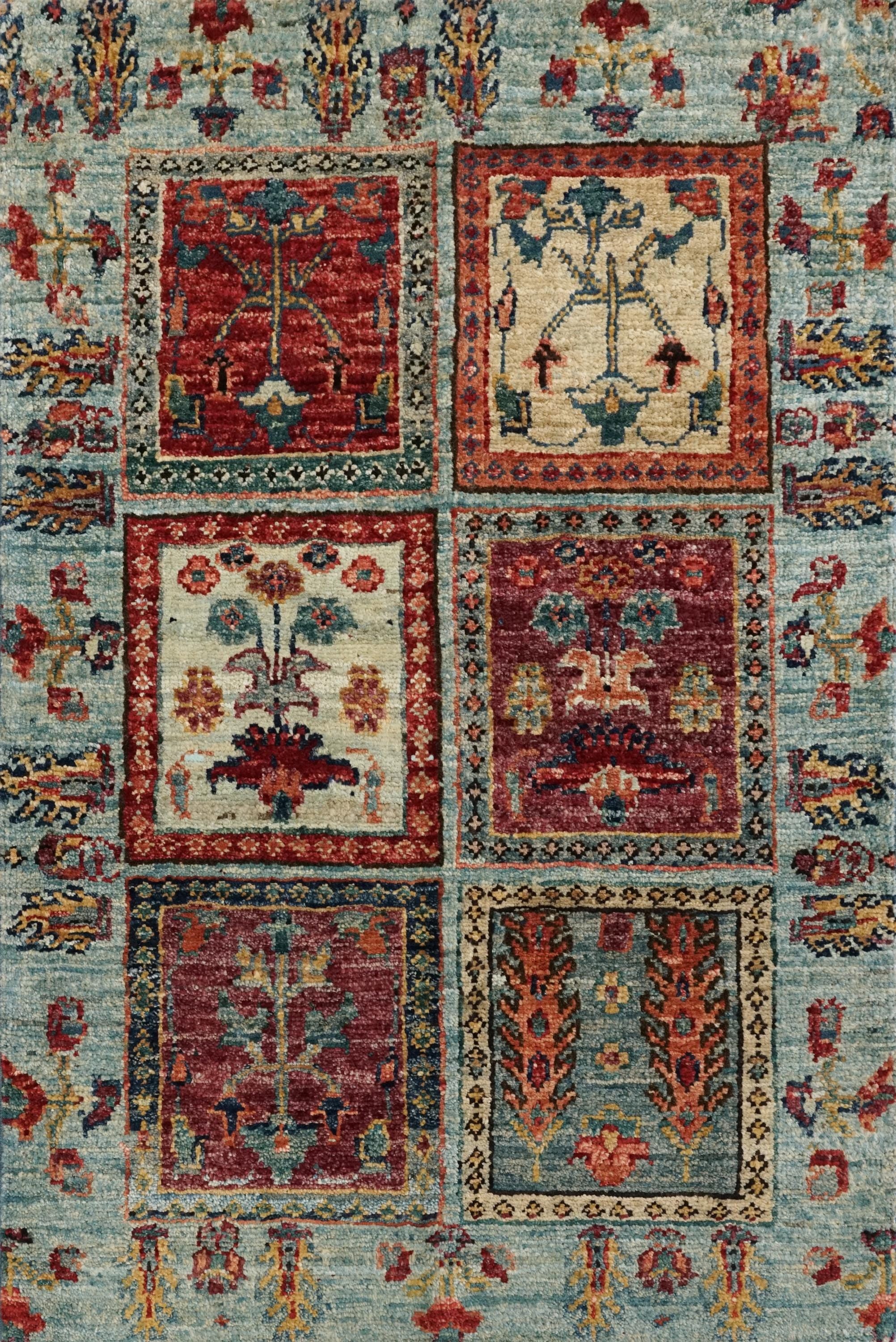 2x3 Ft Handmade Afghan Heriz Rug - Blue Wool Small Accent Rug